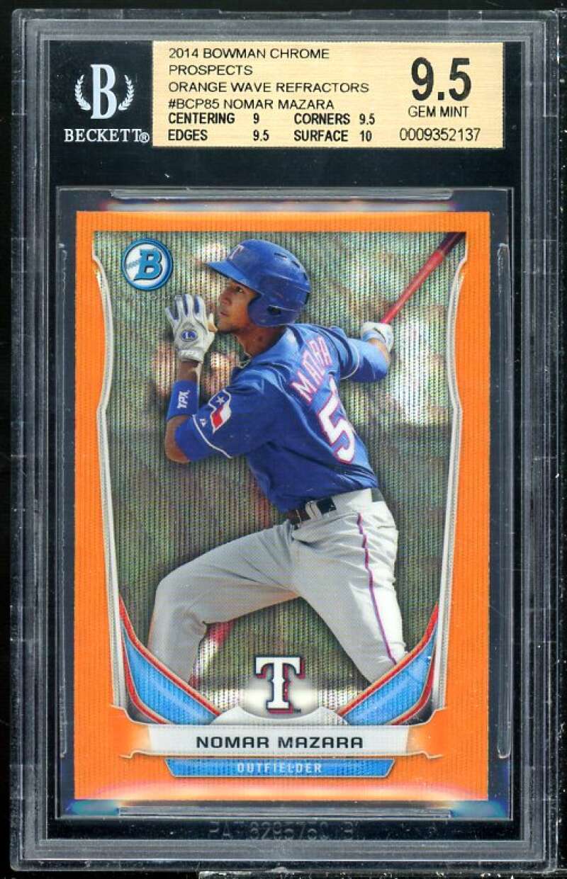 Nomar Mazara Rookie 2014 Bowman Chrome Prospects Orange Refractor #90 BGS 9.5 Image 1