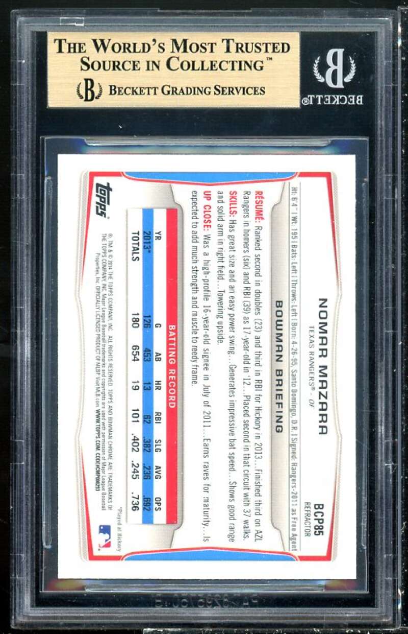 Nomar Mazara Rookie 2014 Bowman Chrome Prospects Orange Refractor #90 BGS 9.5 Image 2