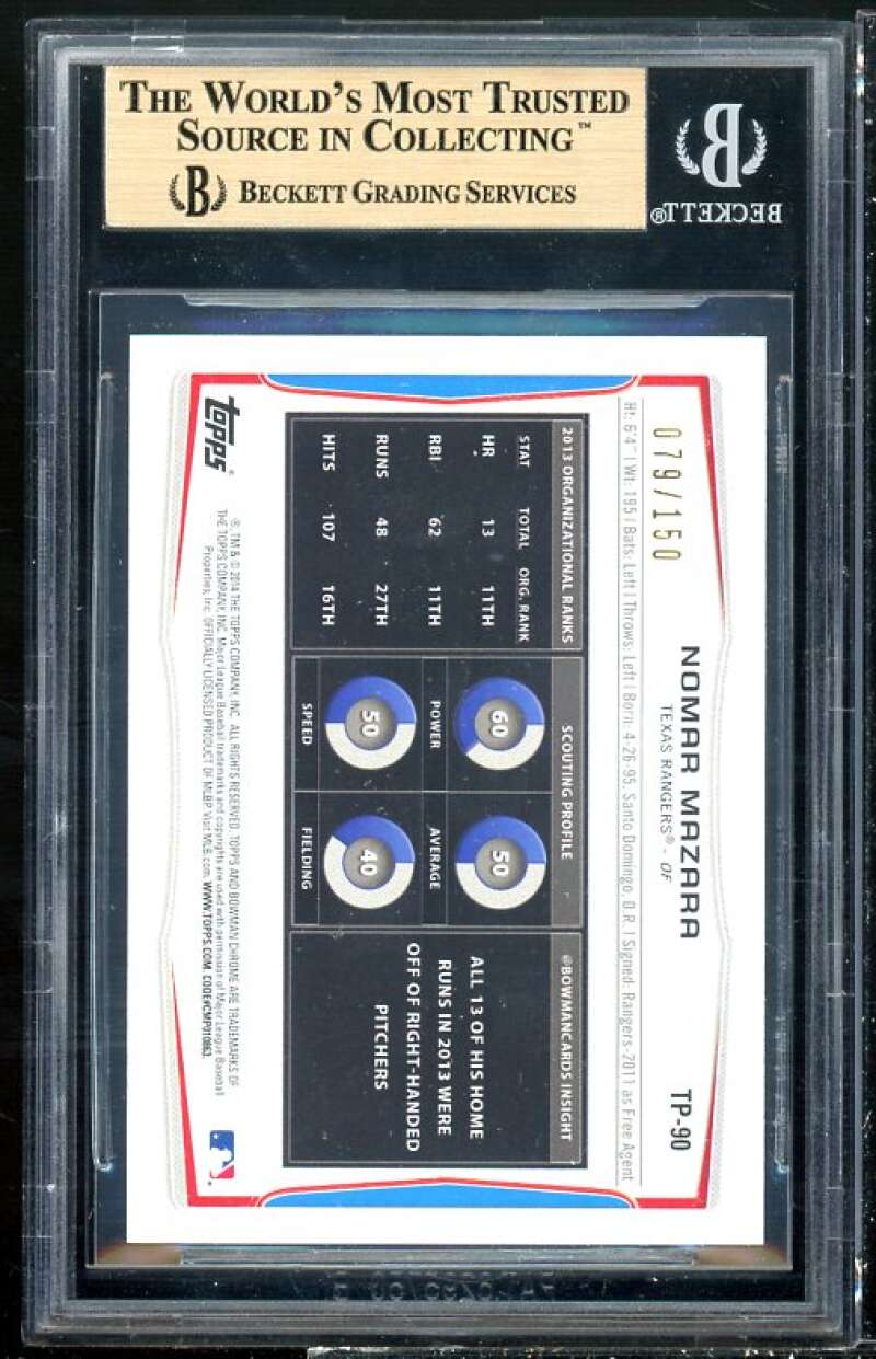 Nomar Mazara Rookie Card 2014 Bowman Draft Top Prospects Red Ice #TP-90 BGS 9.5 Image 2