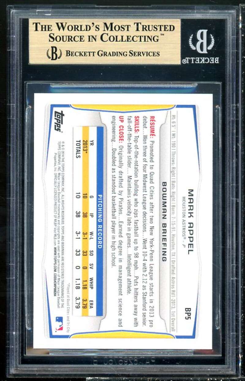 Mark Appel Rookie 2014 Bowman Prospects Hometown #BP5 BGS 9.5 (9.5 9 9.5 9.5) Image 2