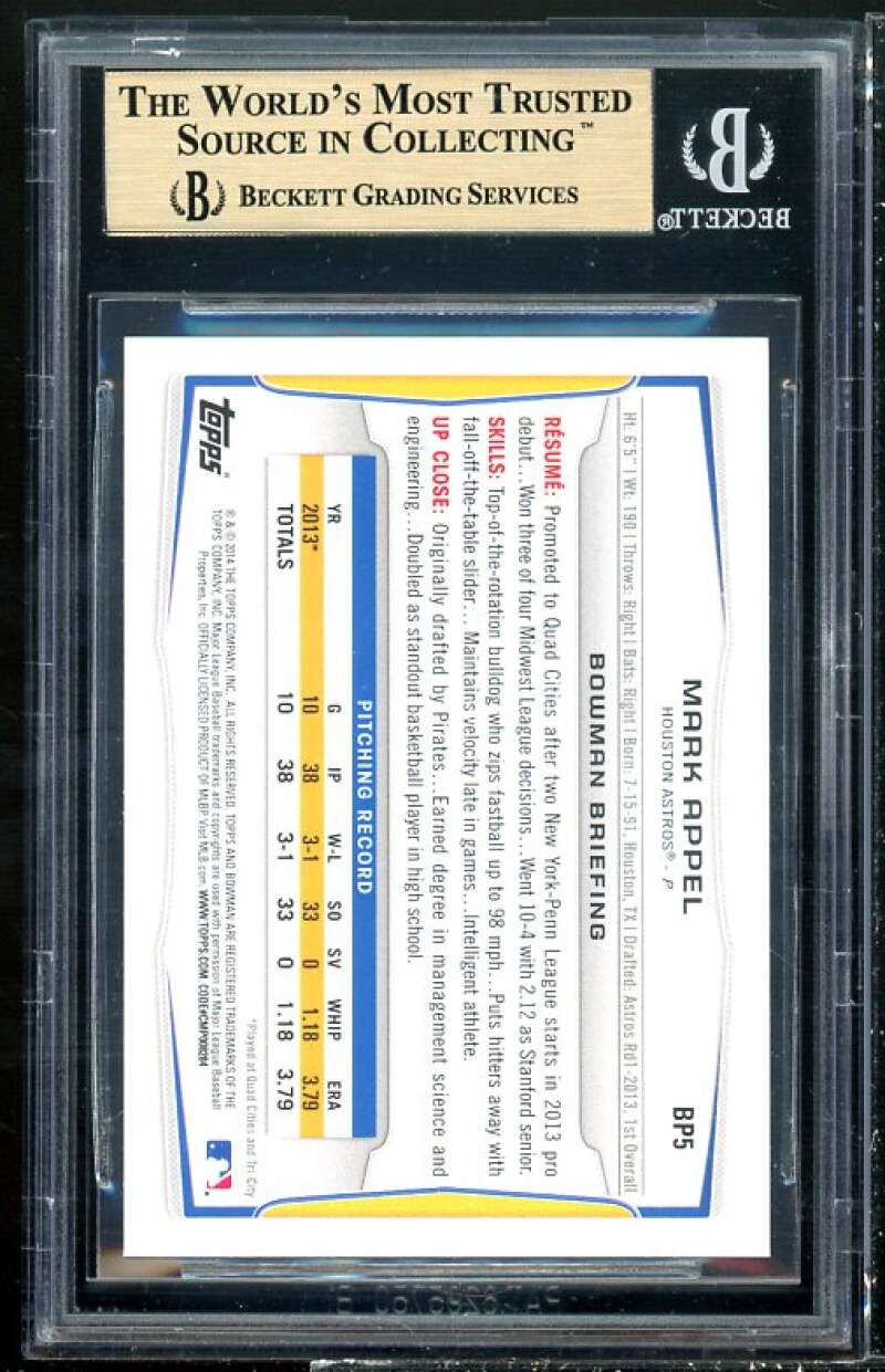 Mark Appel Rookie 2014 Bowman Prospects Hometown #BP5 BGS 9.5 (10 9.5 9.5 9.5) Image 2