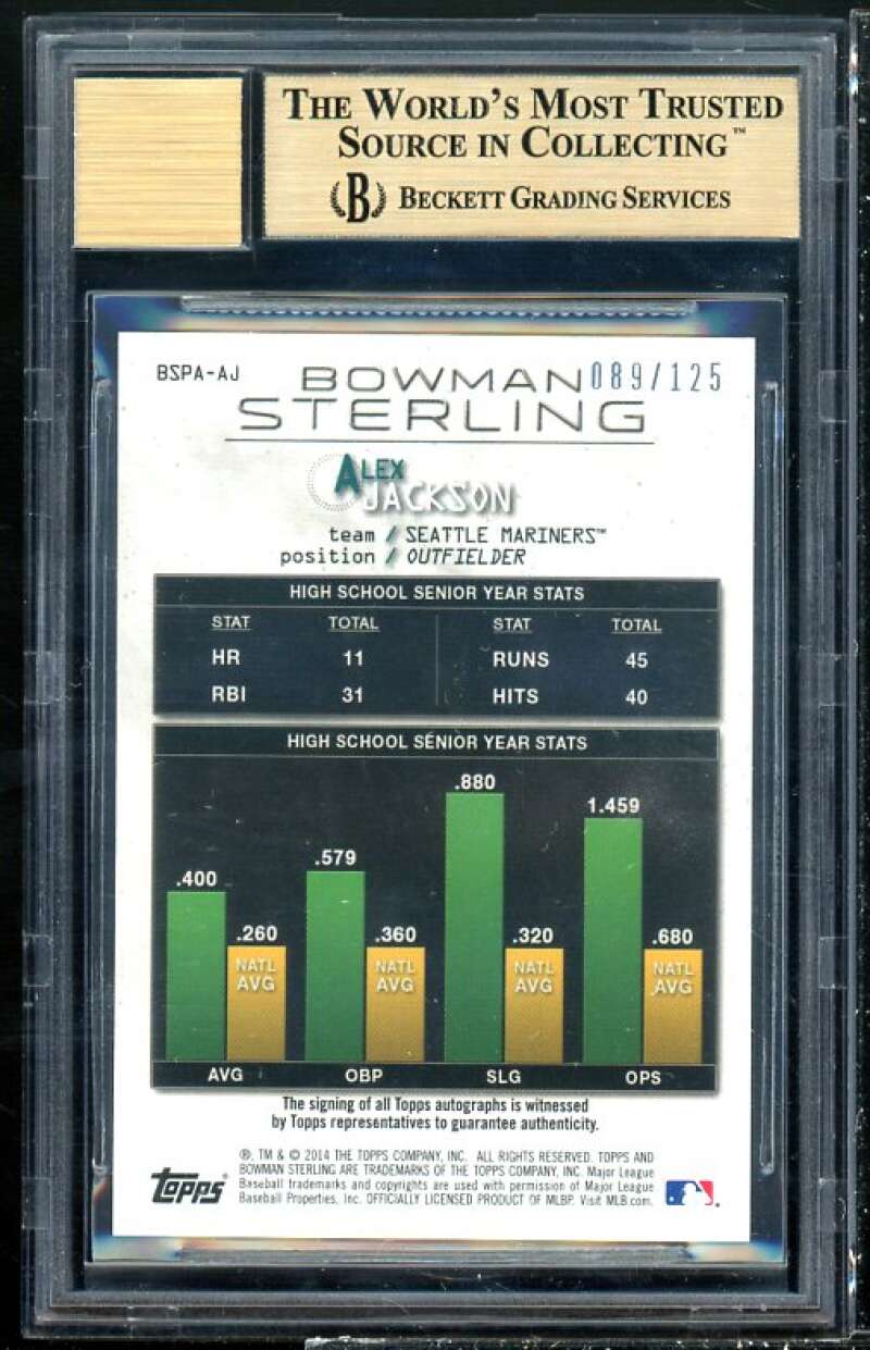 Alex Jackson Rookie 2014 Bowman Sterling Prospects Auto Green Refractor BGS 9.5 Image 2