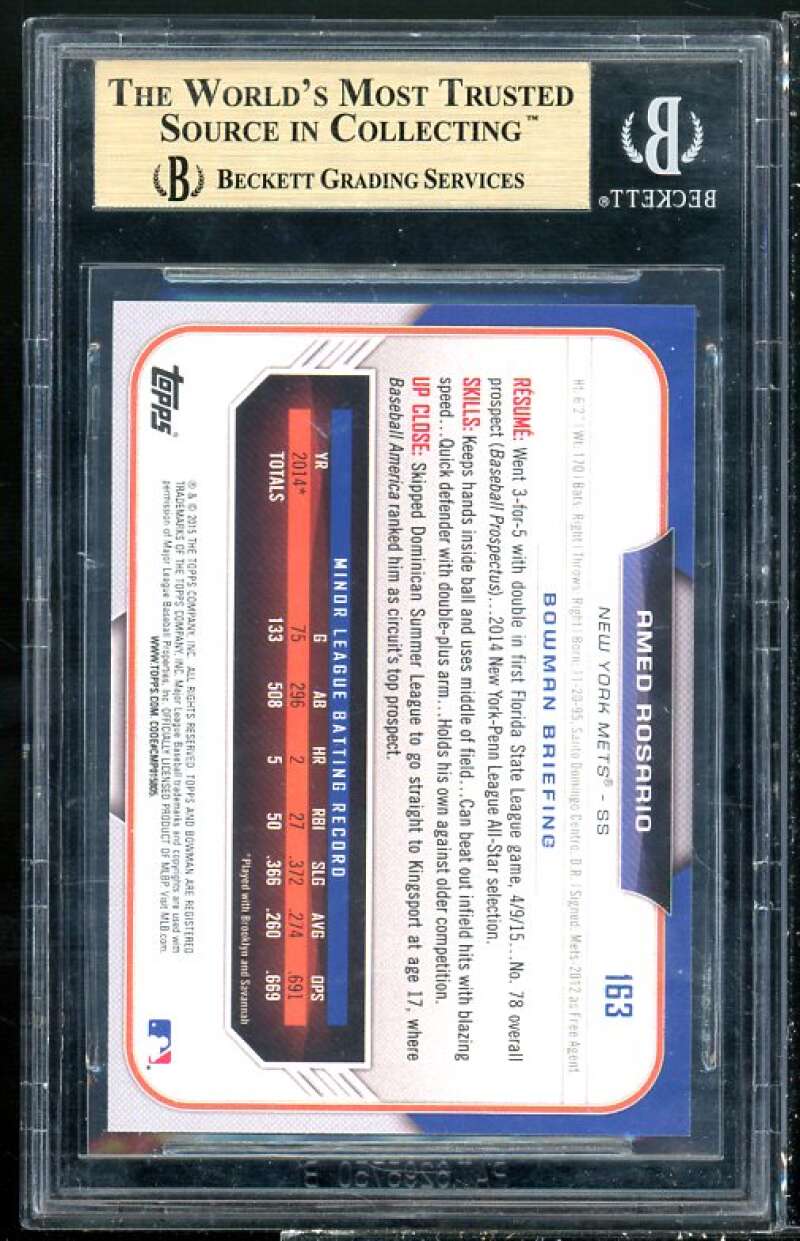 Amed Rosario Rookie Card 2015 Bowman Draft #163 BGS 9.5 (9 9.5 9.5 9.5) Image 2