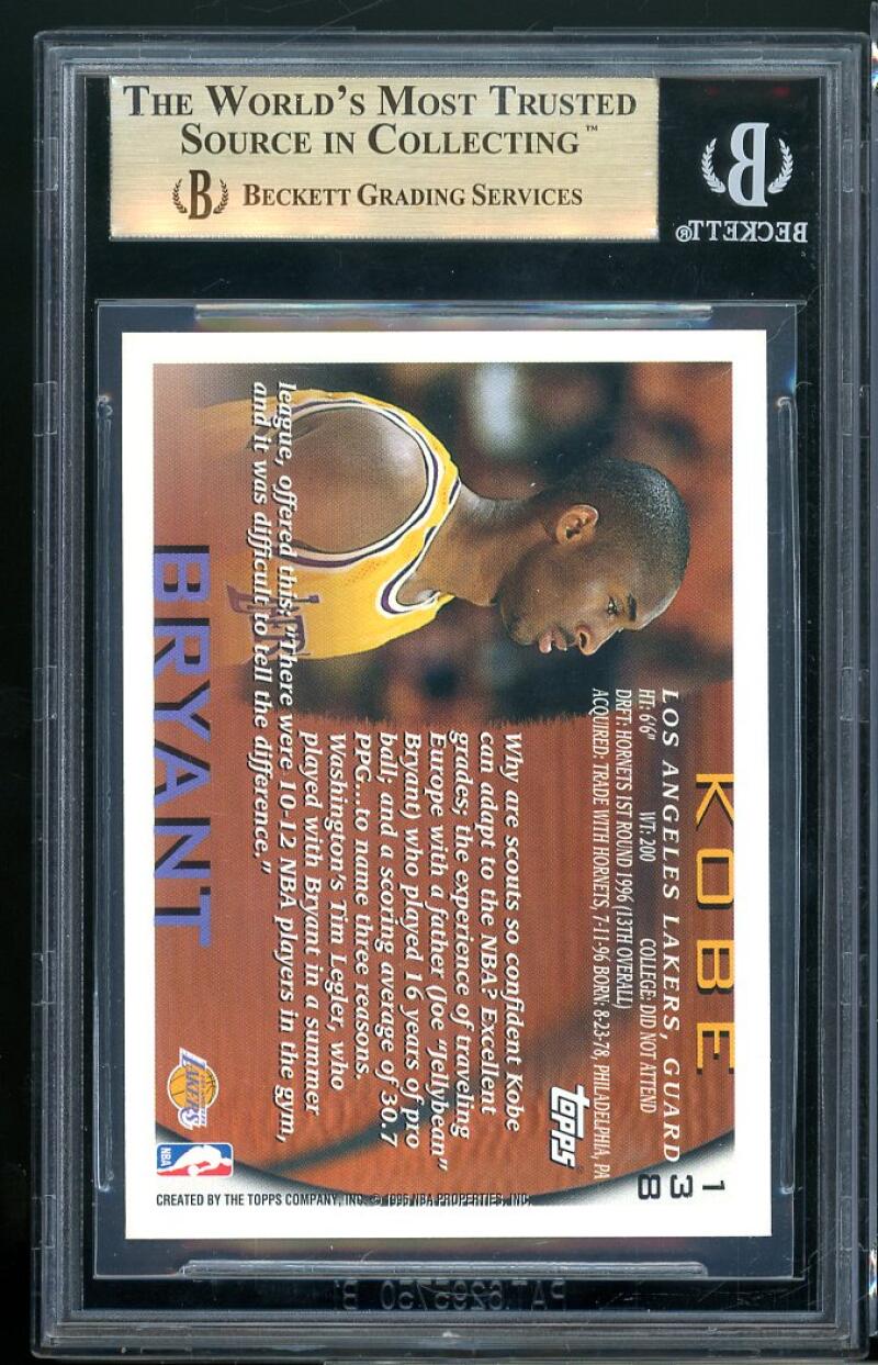 Kobe Bryant Rookie Card 1996-97 Topps #138 BGS 9.5 (9.5 9.5 9.5 9.5) Image 2