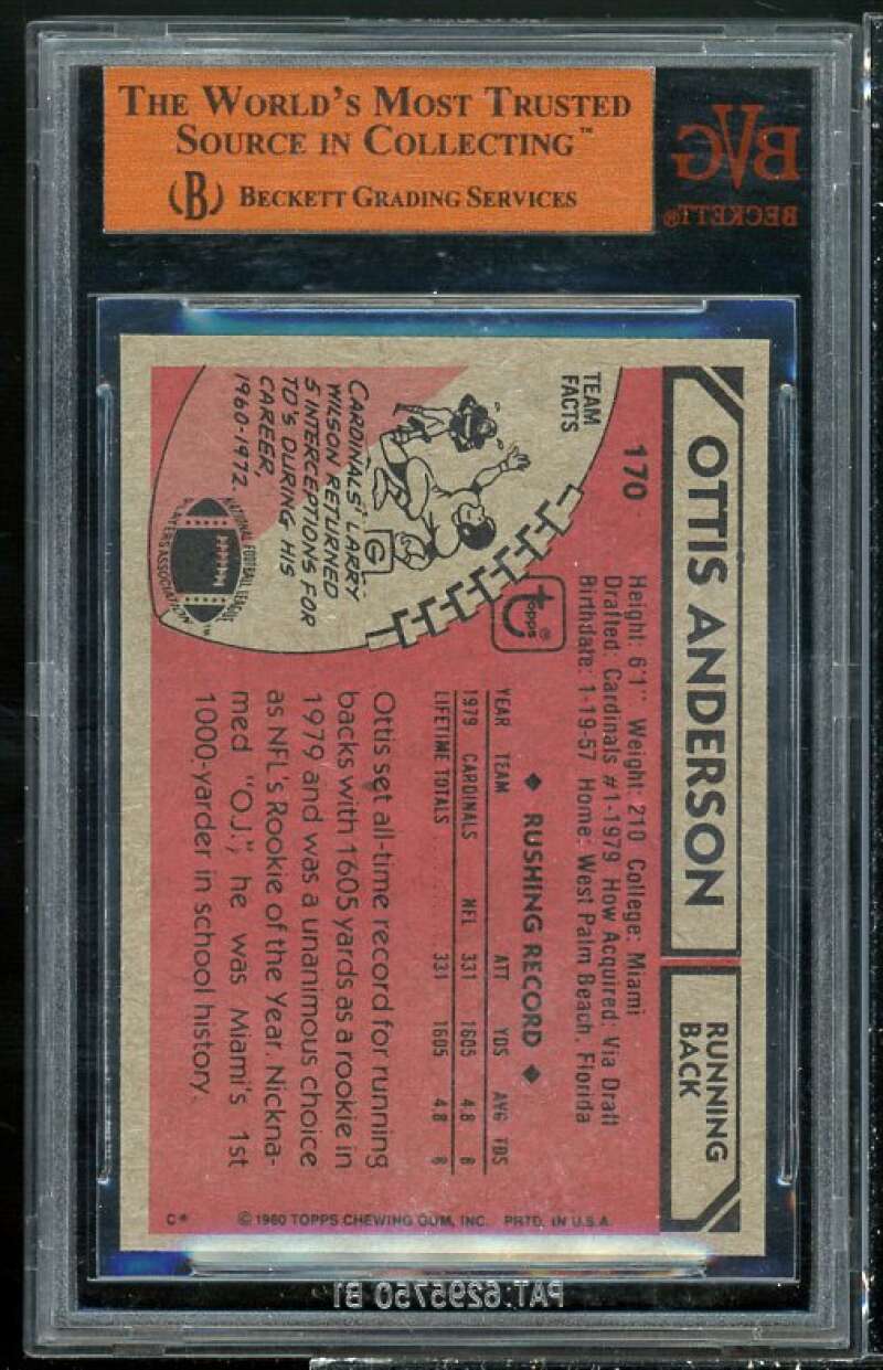 Ottis Anderson Rookie Card 1980 Topps #170 BGS 8 (8 8 8.5 8.5) Image 2