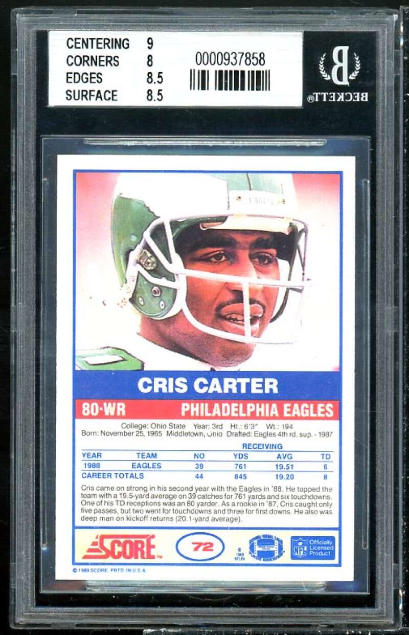 Cris Carter Rookie Card 1989 Score #72 BGS  8.5 (9 8 8.5 8.5) Image 2