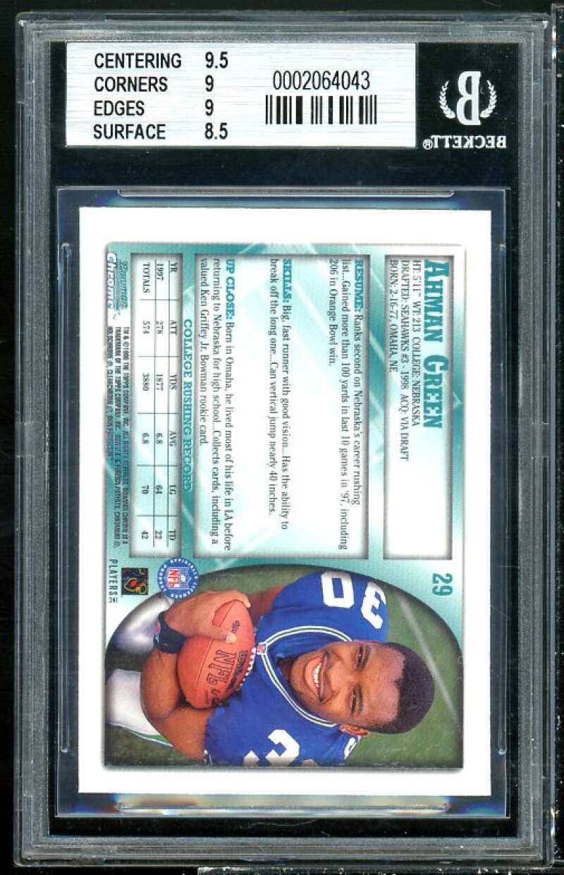 Ahman Green Rookie Card 1998 Bowman Chrome #29 BGS 9 (9.5 9.5 9 8.5) Image 2