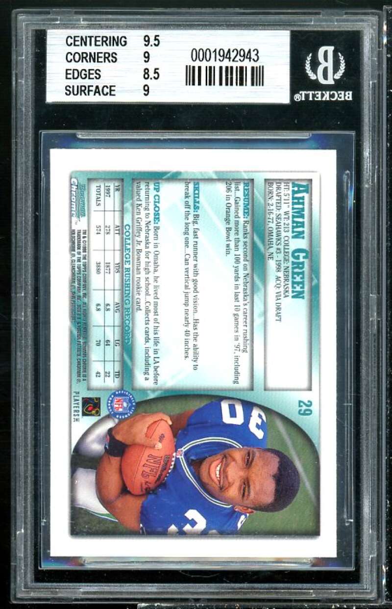 Ahman Green Rookie Card 1998 Bowman Chrome #29 BGS 9 (9.5 9 8.5 9) Image 2