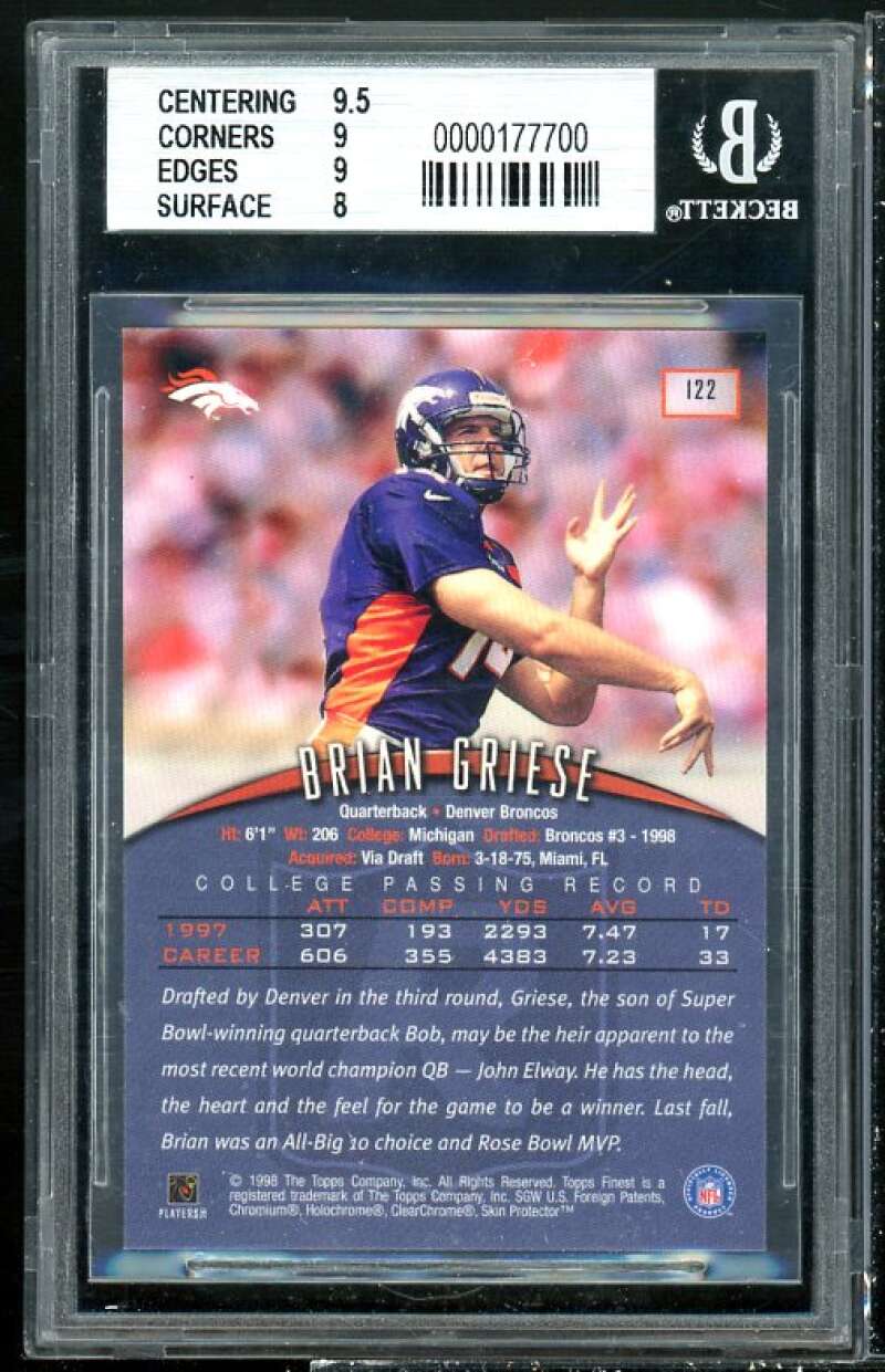 Brian Griese Rookie Card 1998 Finest #122 BGS 8.5 (9.5 9 9 8) Image 2