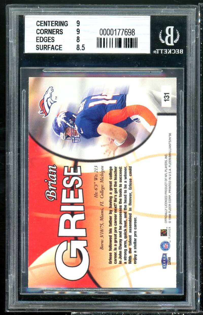 Brian Griese Rookie Card 1998 Fleer Brilliants #131 BGS 8.5 (9 9 8 8.5) Image 2