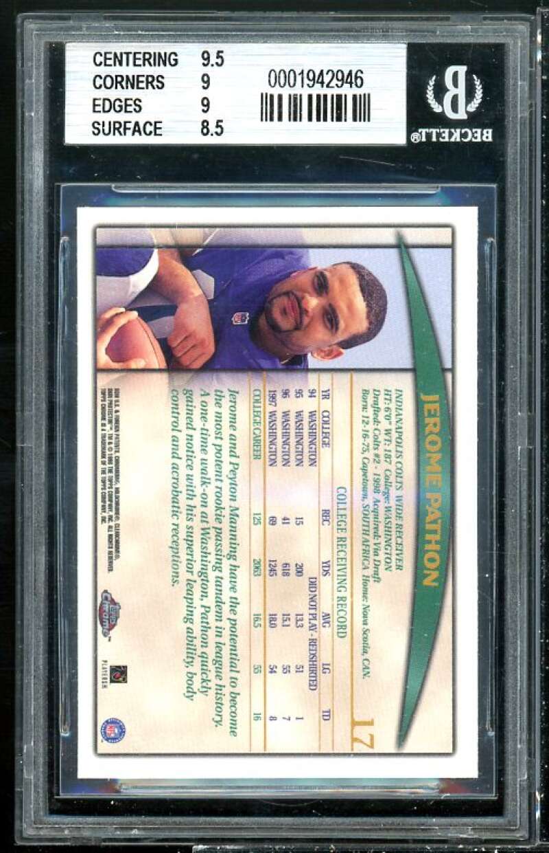 Jerome Pathon Rookie Card 1998 Topps Chrome #17 BGS 9 (9.5 9 9 8.5) Image 2