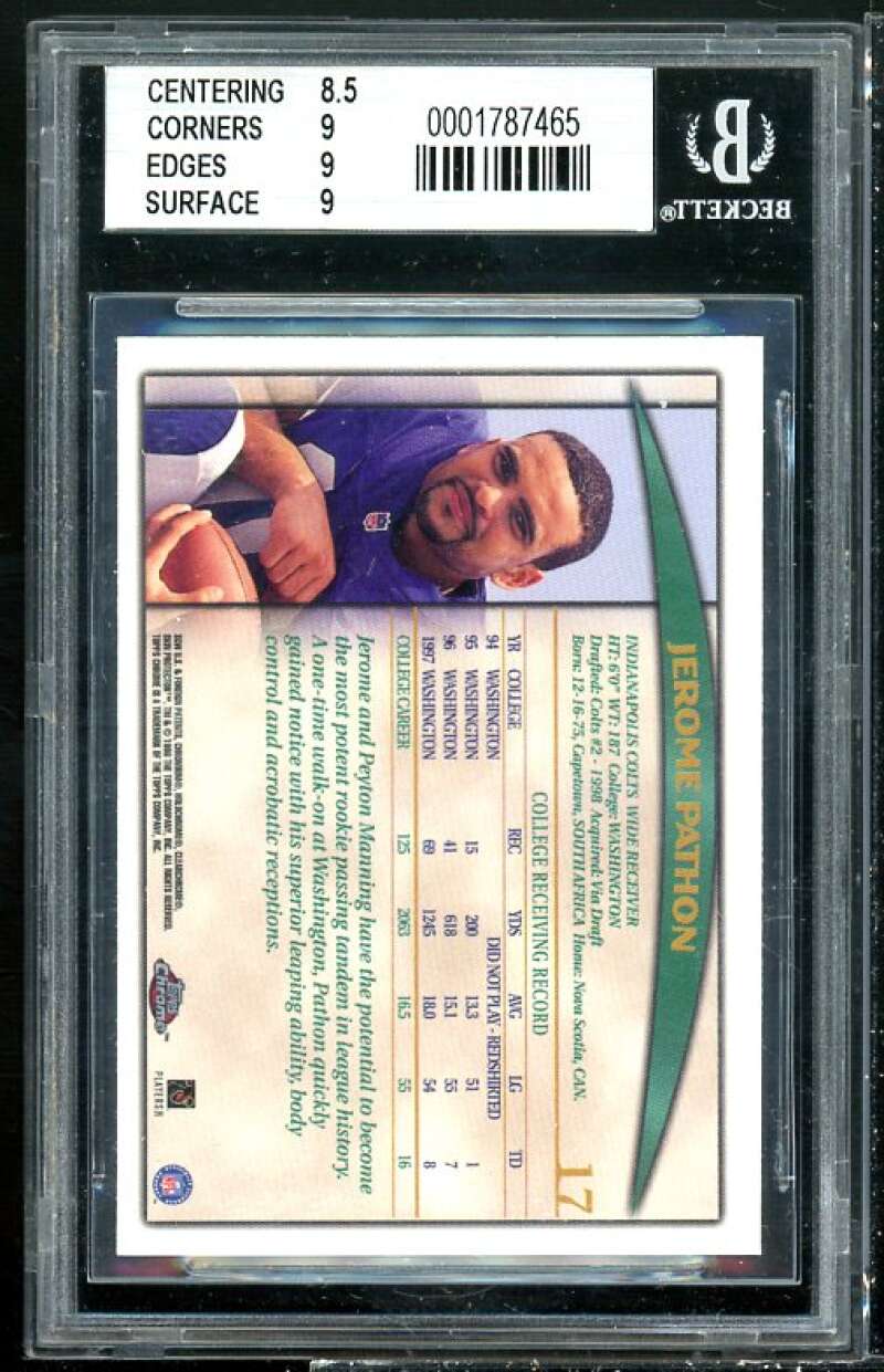 Jerome Pathon Rookie Card 1998 Topps Chrome #17 BGS 9 (8.5 9 9 9) Image 2