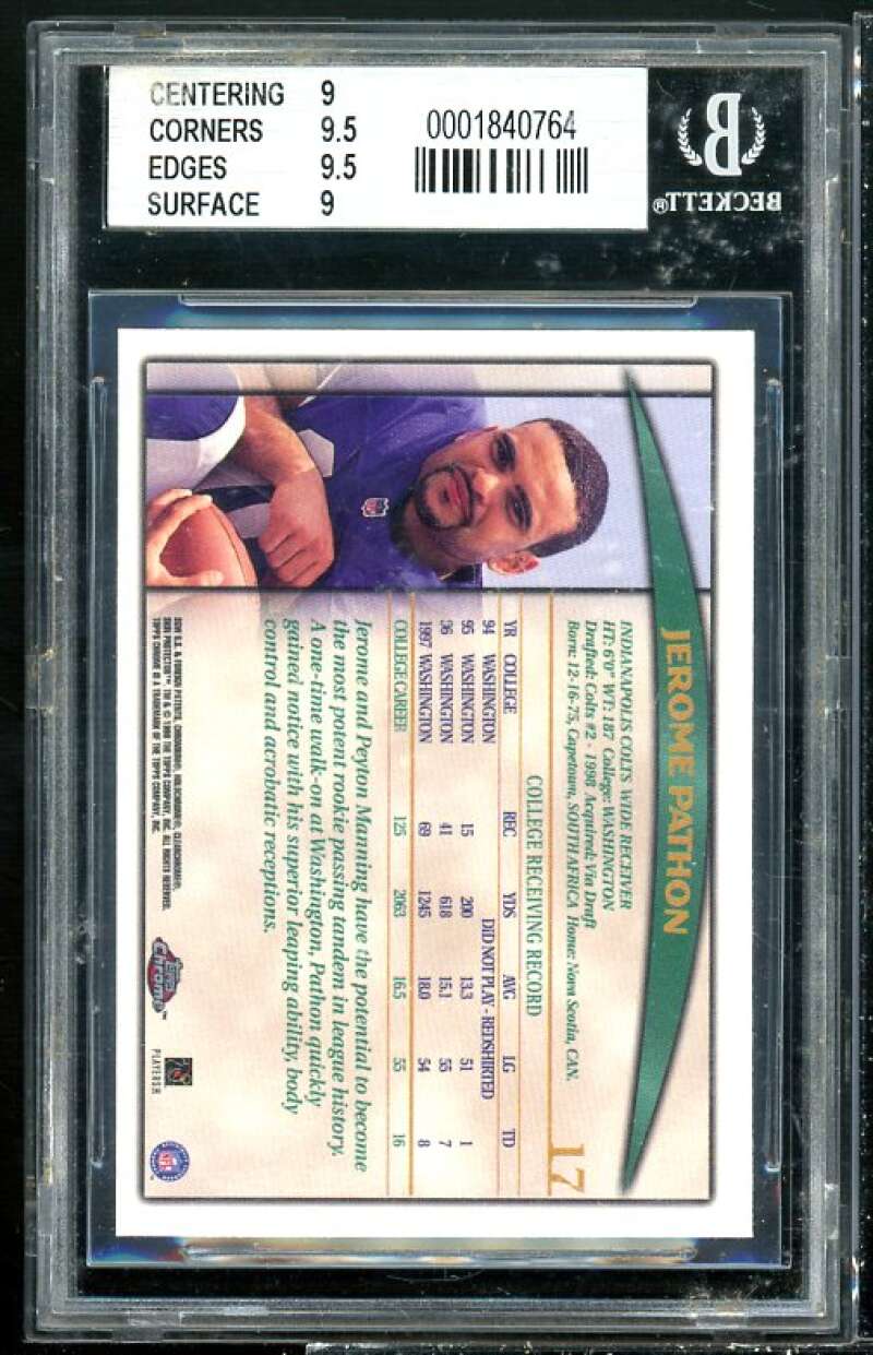 Jerome Pathon Rookie Card 1998 Topps Chrome #17 BGS 9 (9.5 9 9 9.5) Image 2