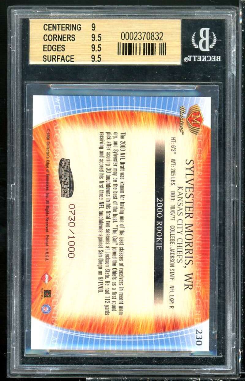 Sylvester Morris Rookie 2000 Collector's Edge Masters Holosilver #230 BGS 9.5 Image 2