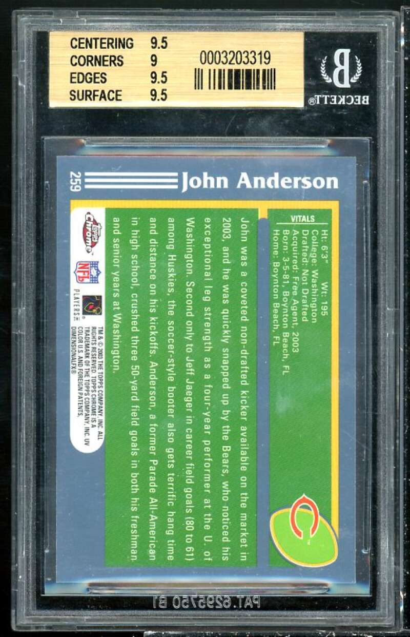 John Anderson Rookie Card 2003 Topps Chrome #259 BGS 9.5 (9.5 9 9.5 9.5) Image 2