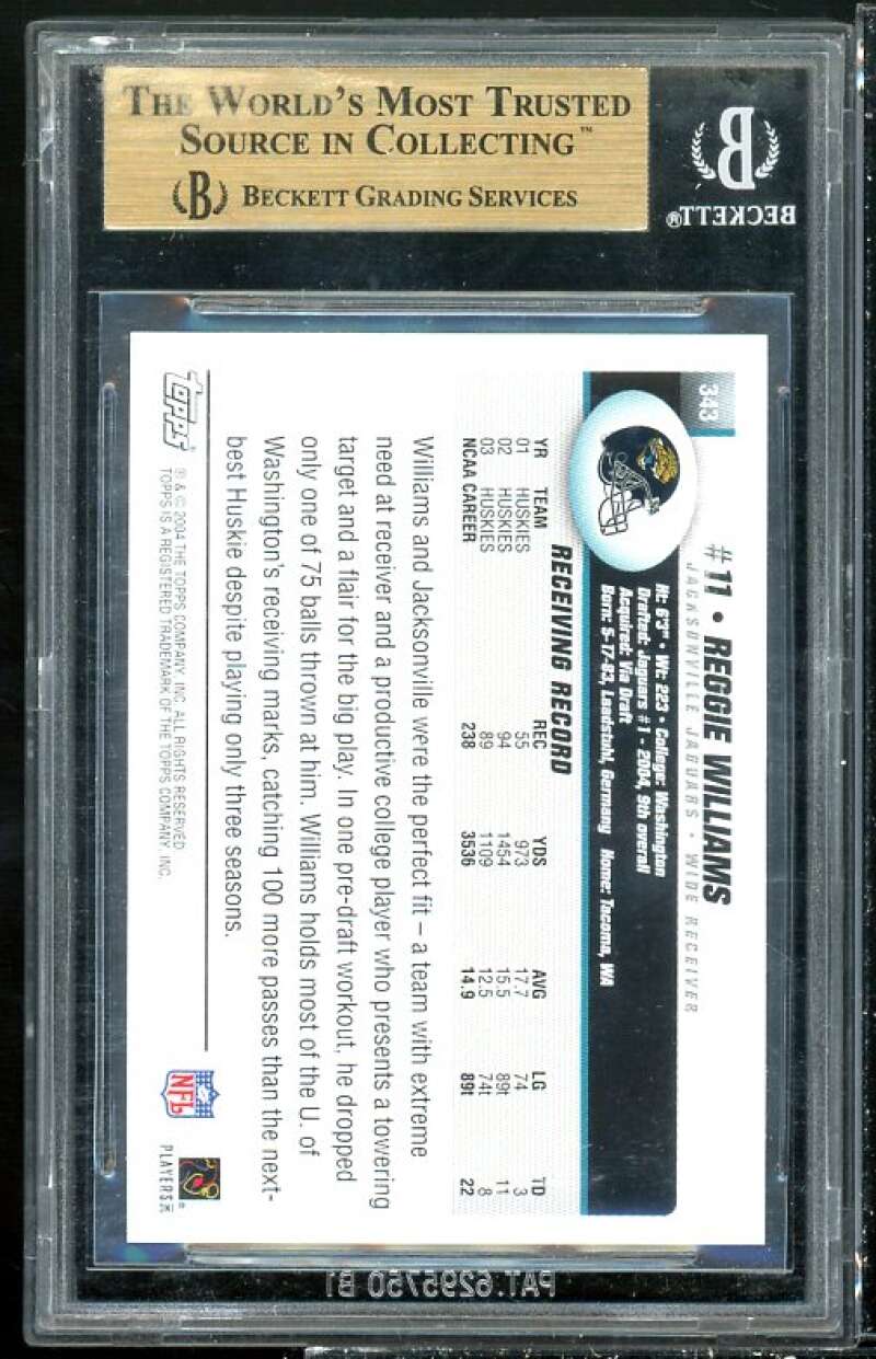 Reggie Williams Rookie Card 2004 Topps #343 BGS 9.5 (9 9.5 9.5 9.5) Image 2