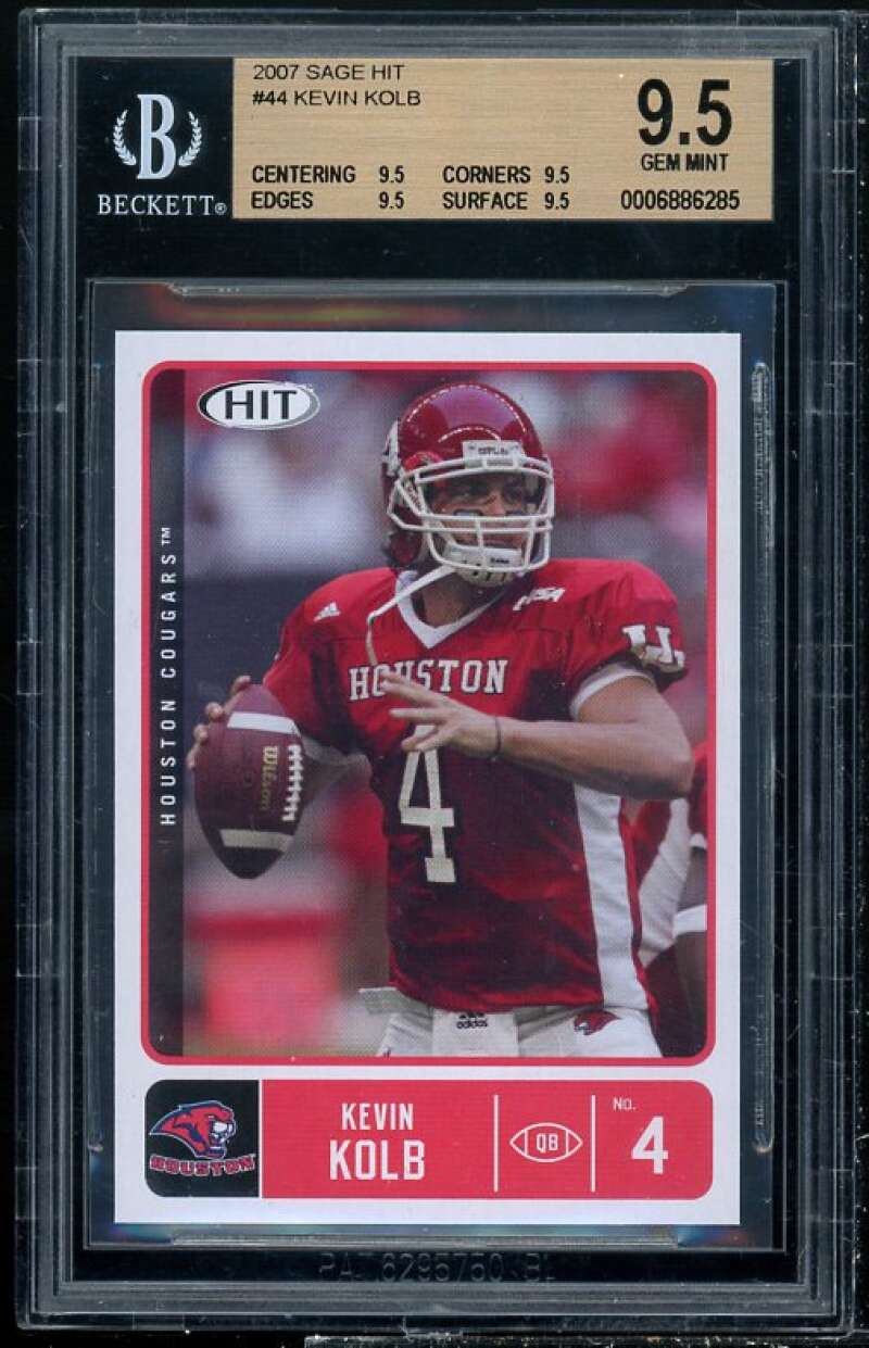 Kevin Kolb Rookie 2007 Sage Hit #44 BGS 9.5 (9.5 9.5 9.5 9.5) Image 1