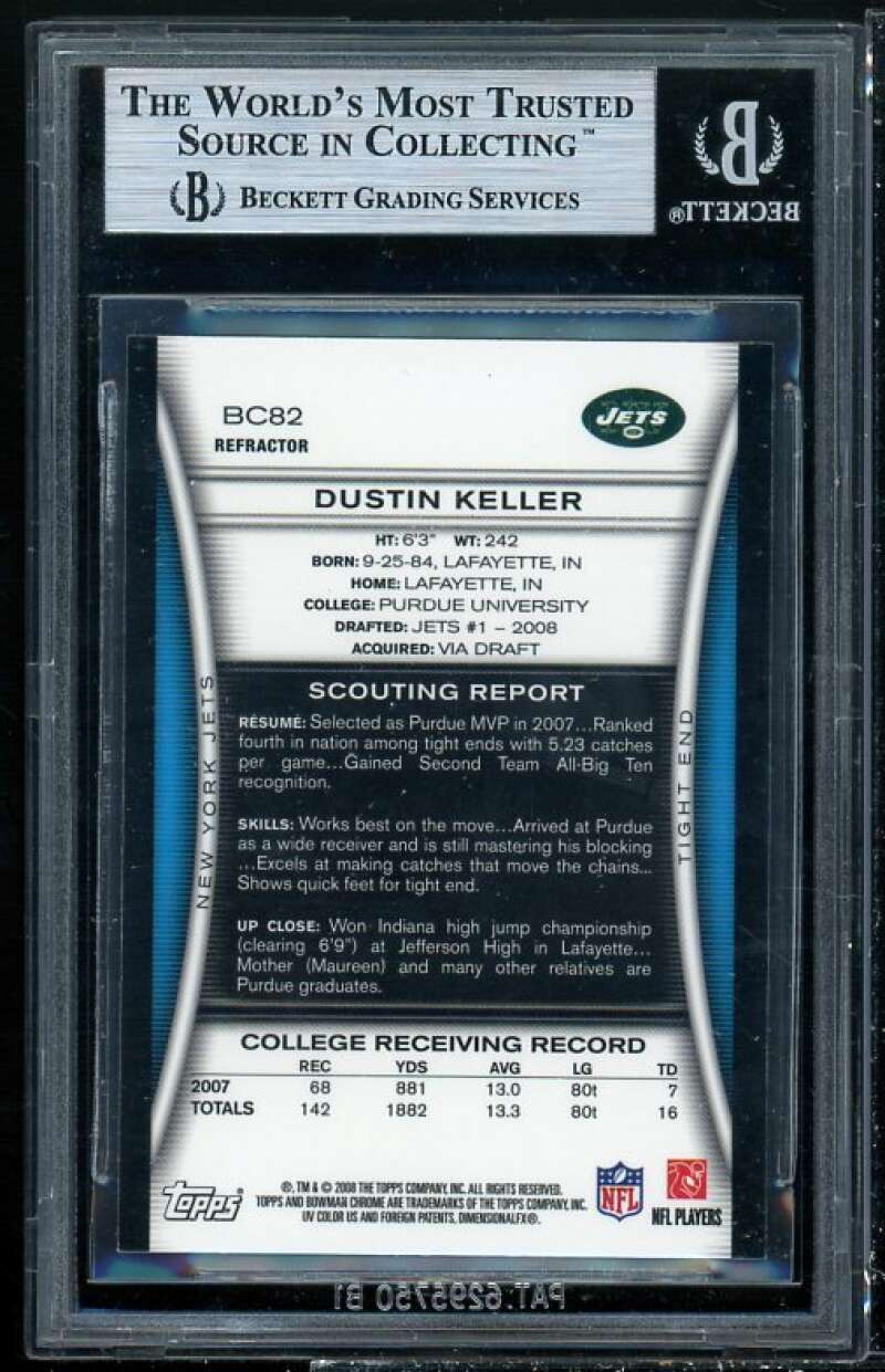 Dustin Keller Rookie 2008 Bowman Chrome Refractors #BC82 BGS 9 (9.5 9 9 8.5) Image 2