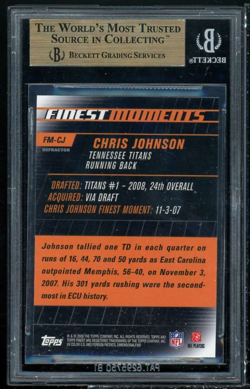 Chris Johnson Rookie Card 2008 Finest Moments Refractors #FMCJ BGS 9.5 Image 2