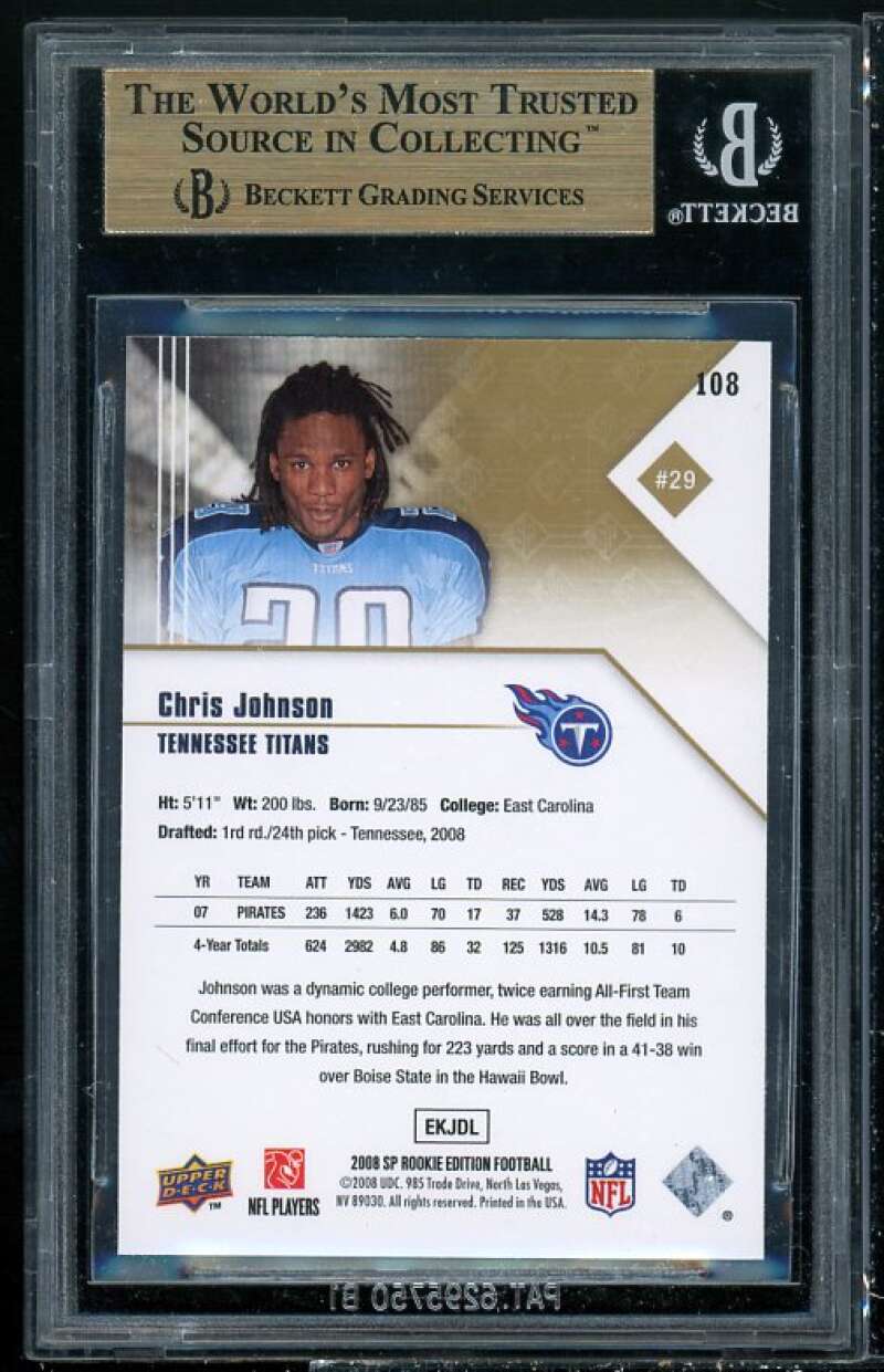 Chris Johnson Rookie Card 2008 SP Rookie Edition #108 BGS 9.5 (10 9 9.5 10) Image 2