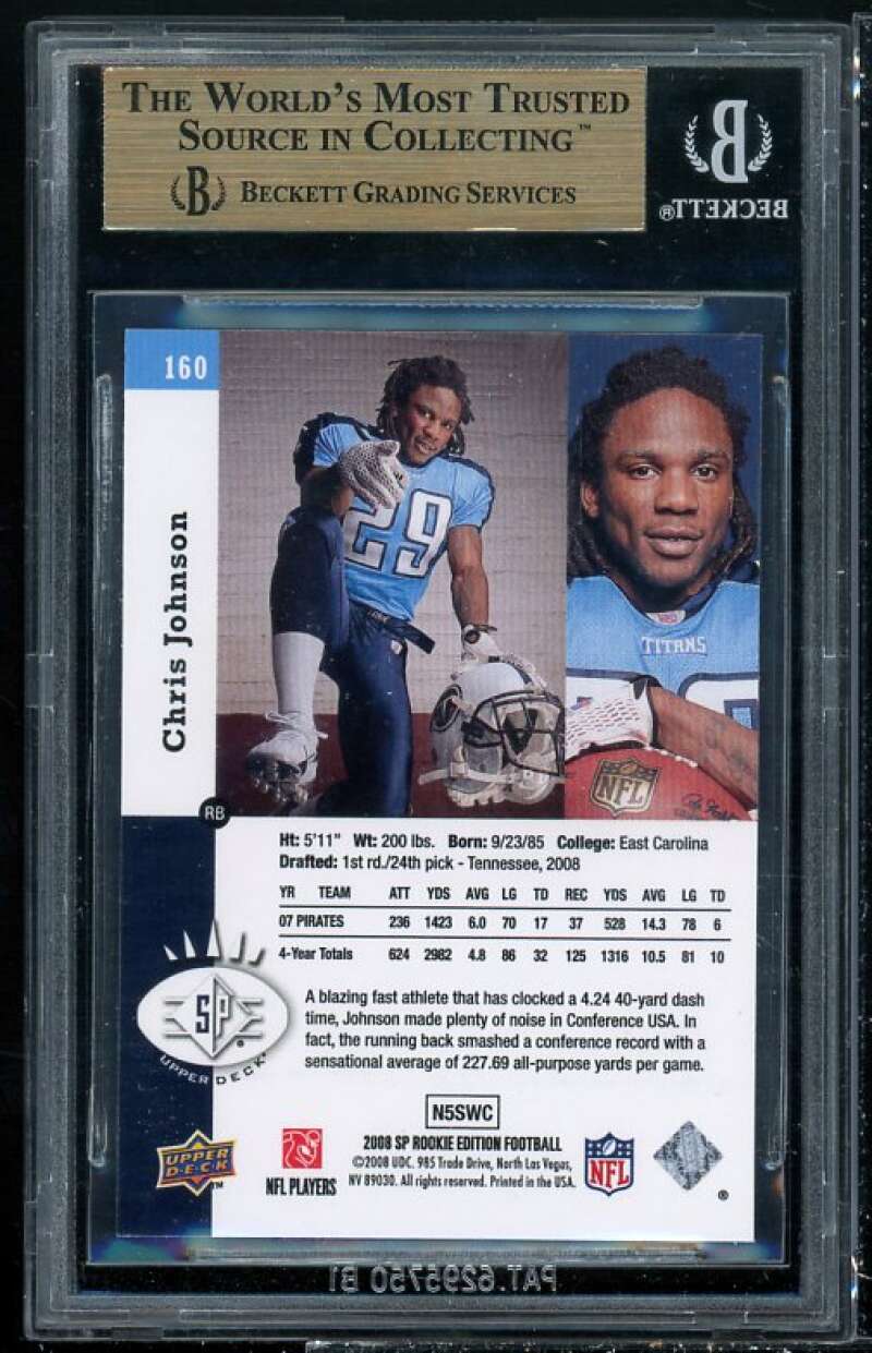 Chris Johnson Rookie 2008 SP Rookie Edition 1993 #160 BGS 9.5 (9.5 9 9.5 10) Image 2