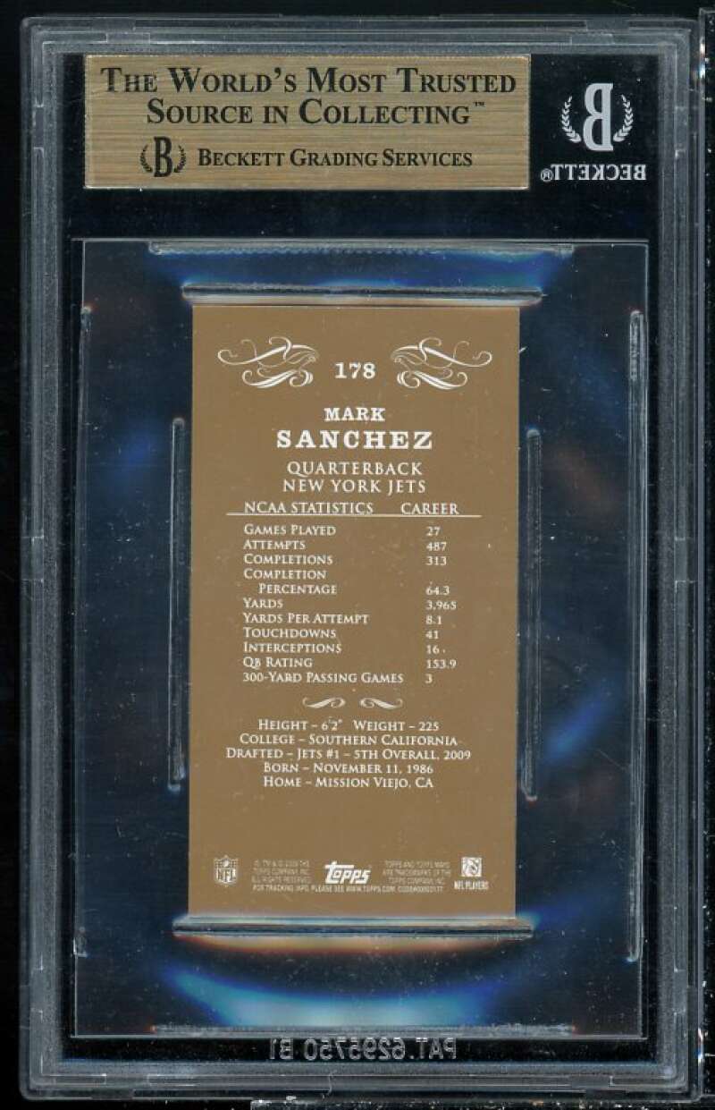 Mark Sanchez Rookie 2009 Topps Mayo Mini Gold #178 BGS 9.5 (10 9.5 9.5 9.5) Image 2