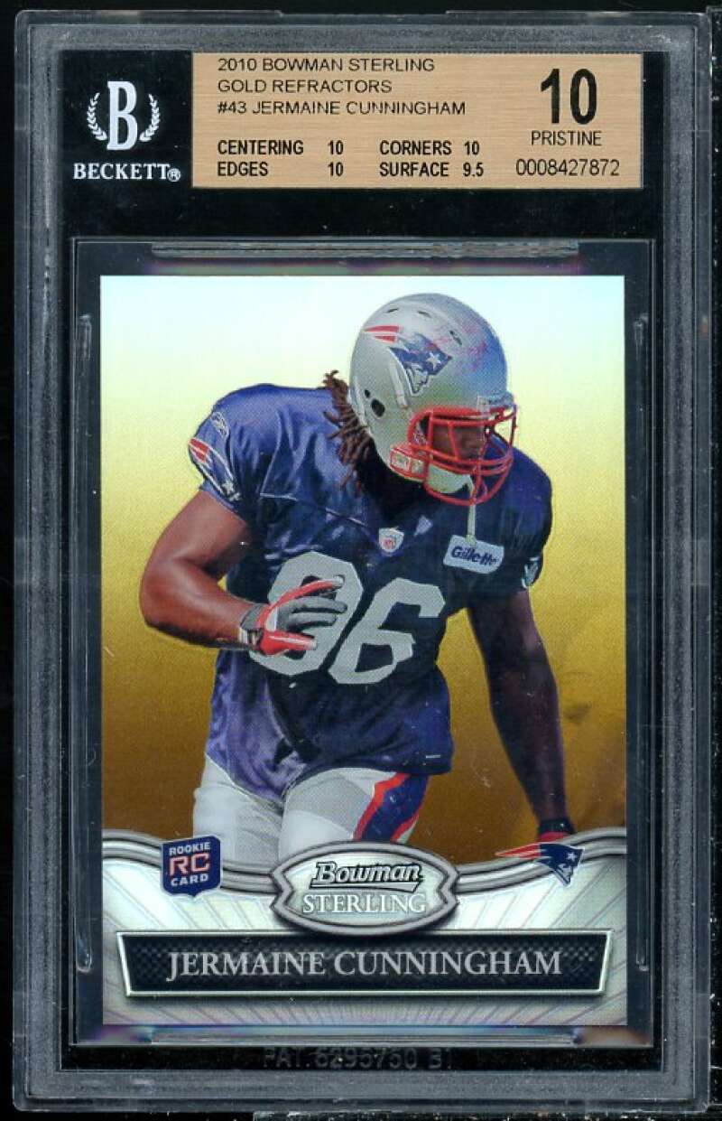 Jermaine Cunningham RC 2010 Bowman Sterling Gold Refractor #43 (PRISTINE) BGS 10 Image 1