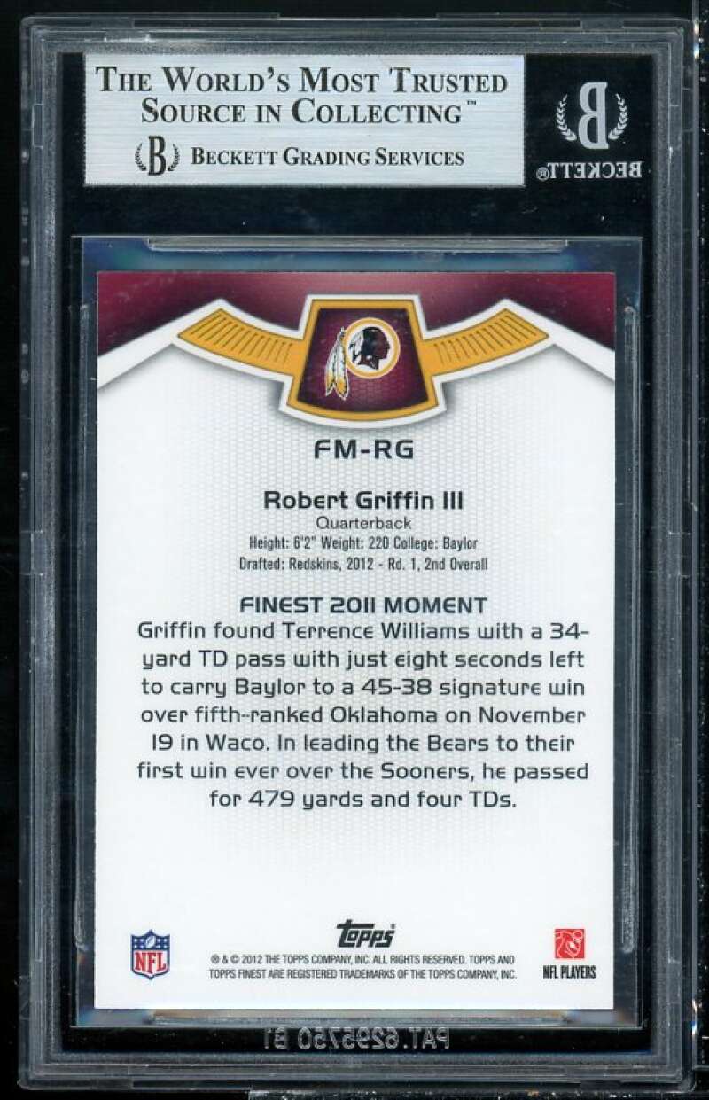 Robert Griffin III Rookie Card 2012 Finest Moments #FMRG BGS 9 (9 8.5 9.5 9.5) Image 2