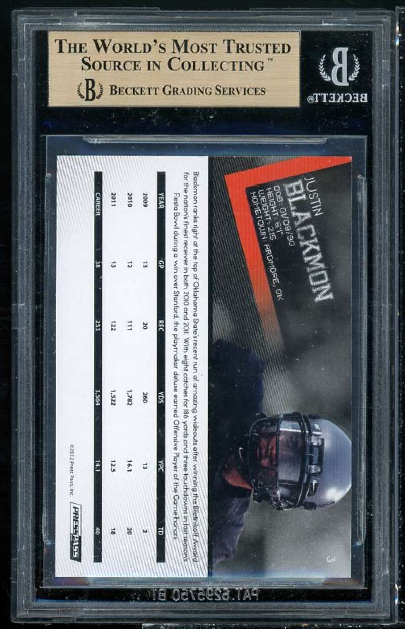 Justin Blackmon Rookie Card 2012 Press Pass #3 BGS 9.5 (9.5 9 9.5 10) Image 2