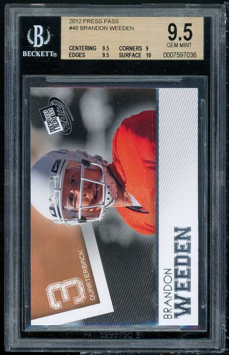 Brandon Weeden Rookie Card 2012 Press Pass #48 BGS 9.5 (9.5 9 9.5 10) Image 1