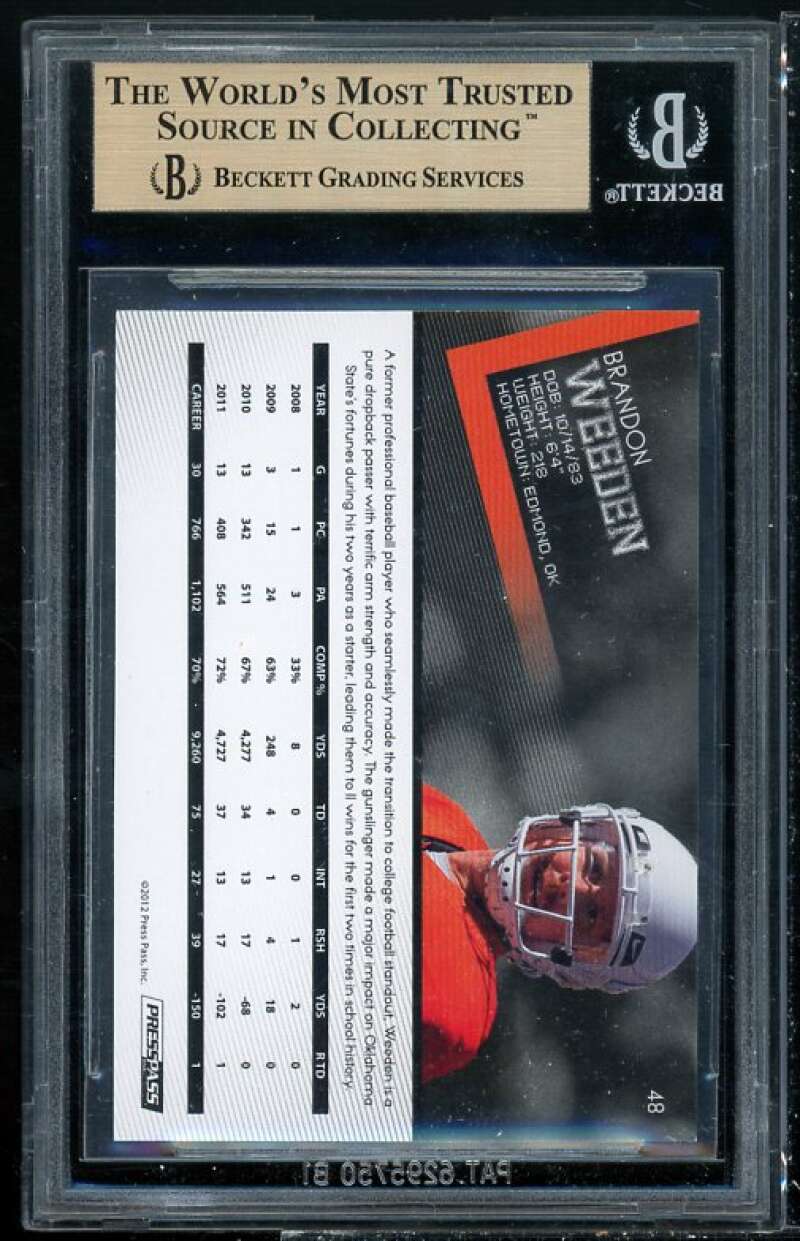 Brandon Weeden Rookie Card 2012 Press Pass #48 BGS 9.5 (9.5 9 9.5 10) Image 2