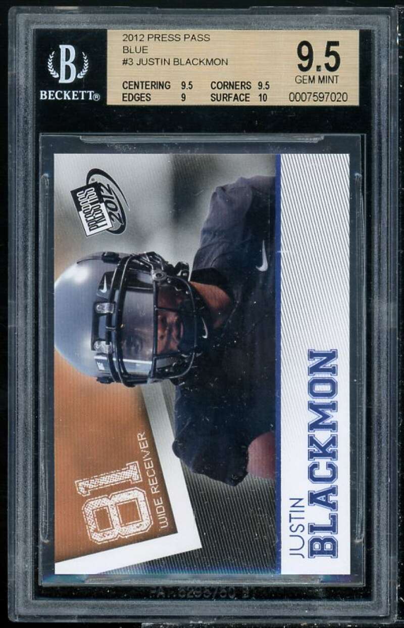 Justin Blackmon Rookie Card 2012 Press Pass Blue #3 BGS 9.5 (9.5 9.5 9 10) Image 1