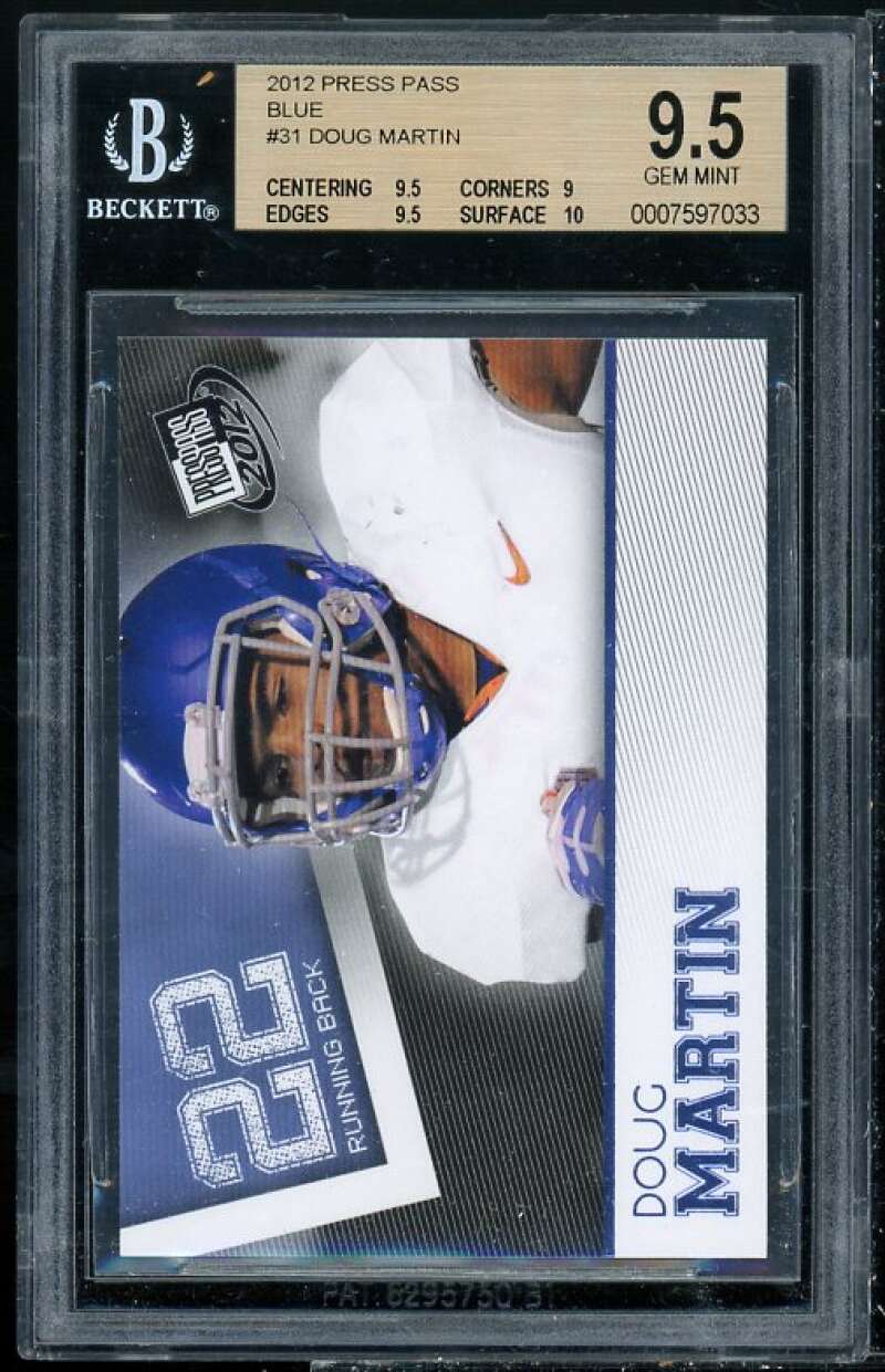 Doug Martin Rookie Card 2012 Press Pass Blue #31 BGS 9.5 (9.5 9 9.5 10) Image 1