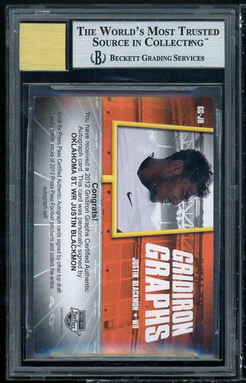 Justin Blackmon Rookie 2012 Press Pass Fanfare Gridiron Graphs Blue #JB BGS 8.5 Image 2