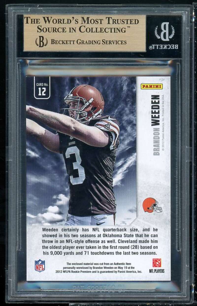 Brandon Weeden Rookie 2012 Leaf Rookies n Stars Jersey BGS 9.5 (9 9.5 10 10) Image 2