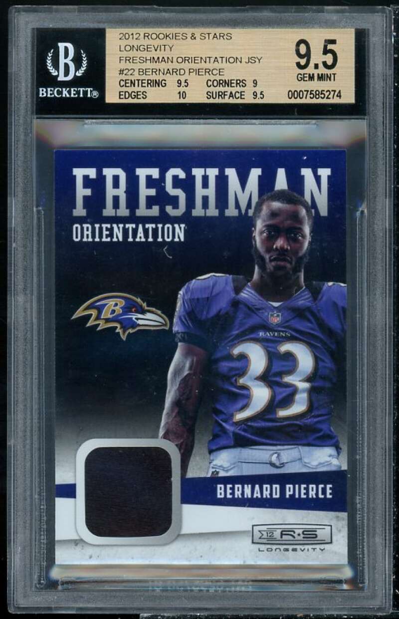 Bernard Pierce Rookie 2012 Rookies n Stars Longevity Freshman Jersey #22 BGS 9.5 Image 1