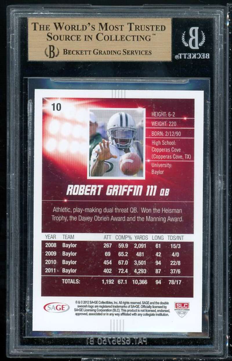 Robert Griffin Rookie Card 2012 Sage Hit #10 BGS 9.5 (9.5 9.5 9.5 9.5) Image 2