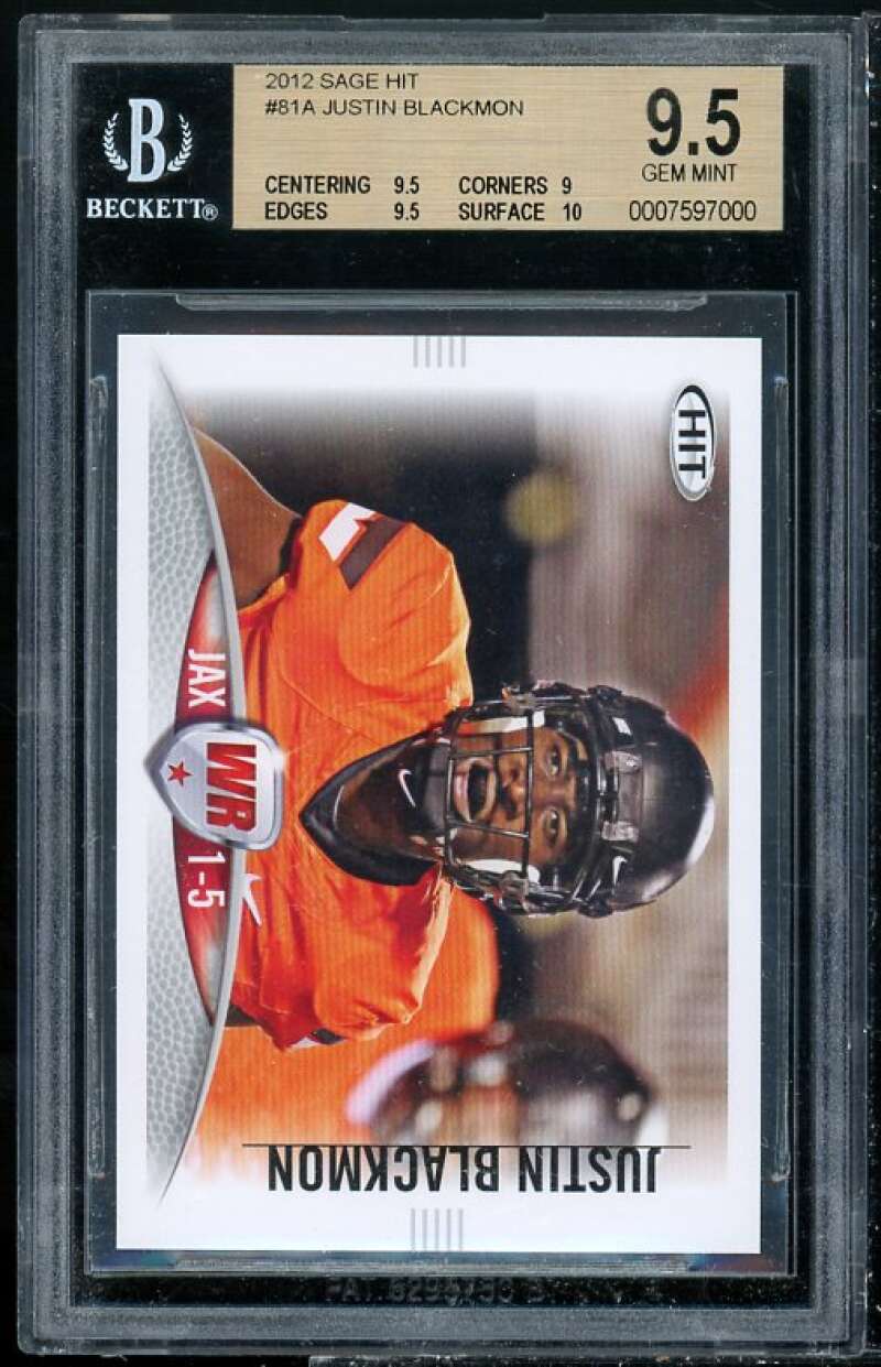 Justin Blackmon Rookie Card 2012 Sage Hit #81A BGS 9.5 (9.5 9 9.5 10) Image 1