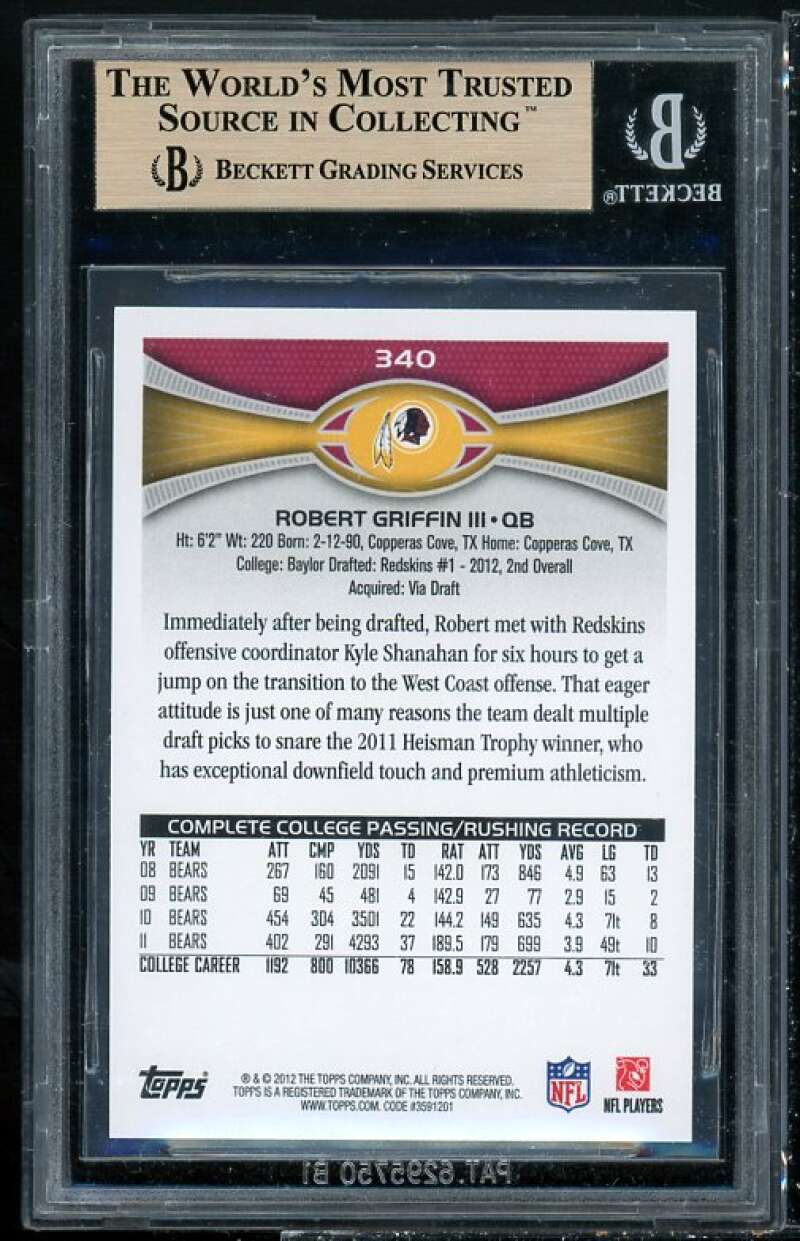 Robert Griffin Rookie Card 2012 Topps #340a BGS 9.5 (9.5 9.5 9.5 9.5) Image 2