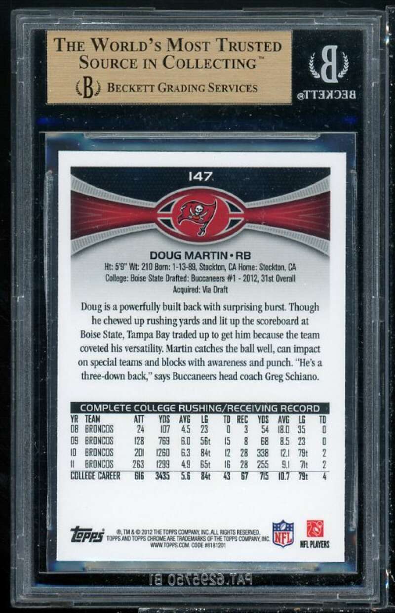 Doug Martin Rookie Card 2012 Topps Chrome #147A BGS 9.5 (9.5 9 9.5 9.5) Image 2