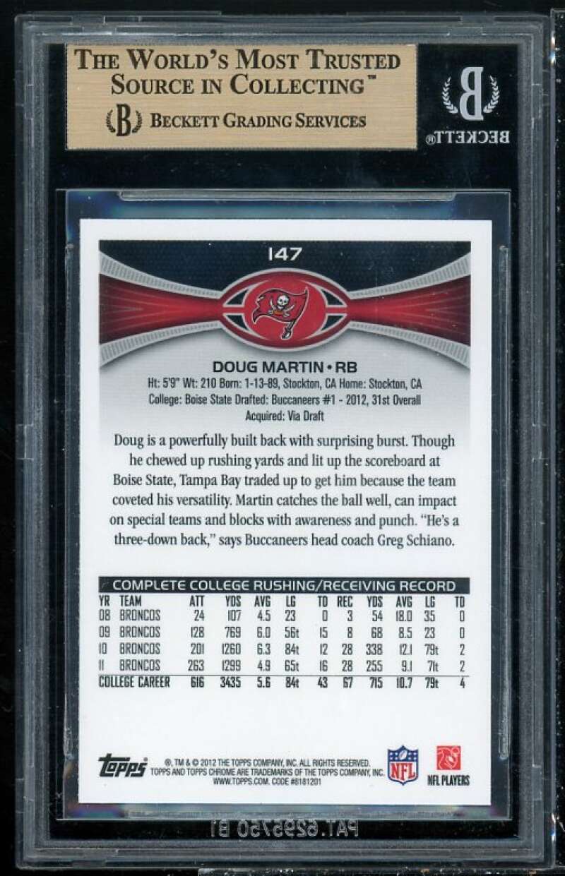 Doug Martin Rookie Card 2012 Topps Chrome #147A BGS 9.5 (9 9.5 10 9.5) Image 2