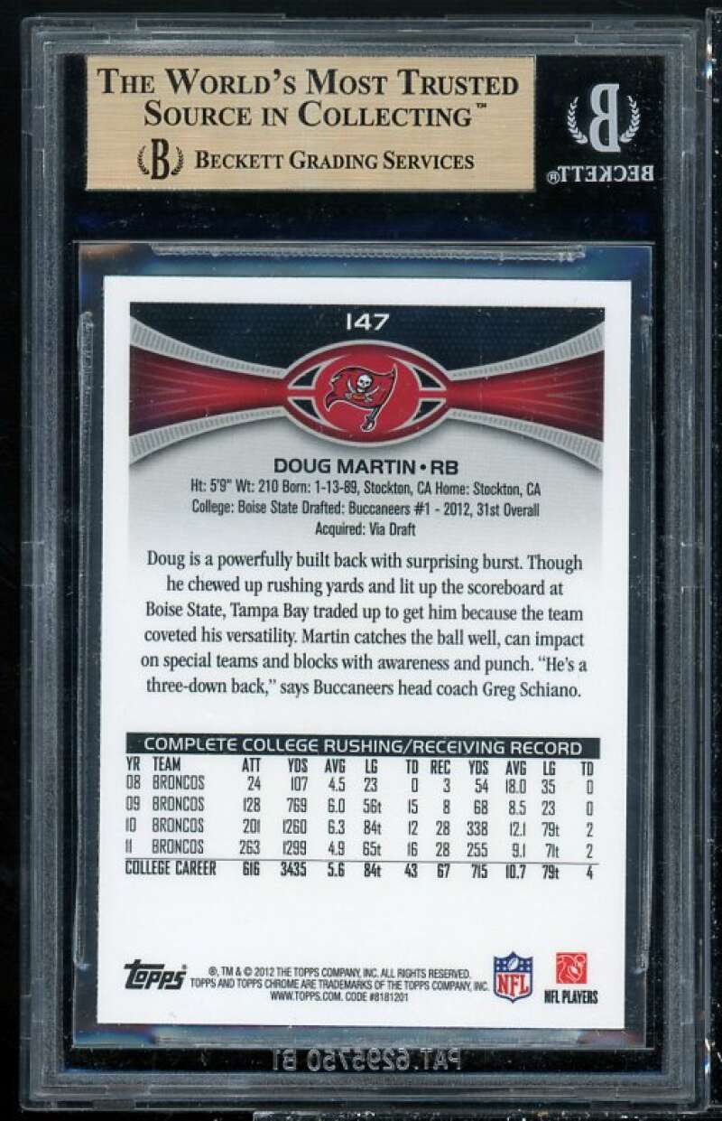 Doug Martin Rookie Card 2012 Topps Chrome #147A BGS 9.5 (10 9.5 9.5 9.5) Image 2