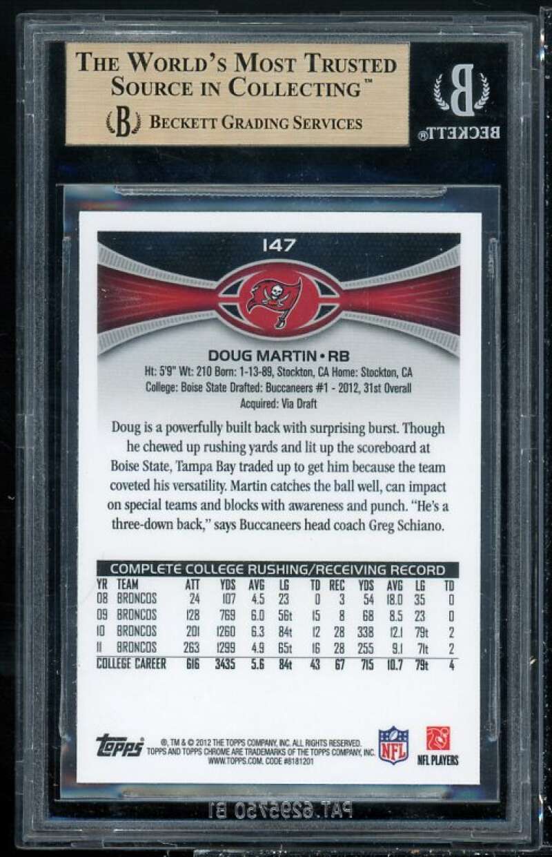 Doug Martin Rookie Card 2012 Topps Chrome #147A BGS 9.5 (9.5 9.5 10 9.5) Image 2