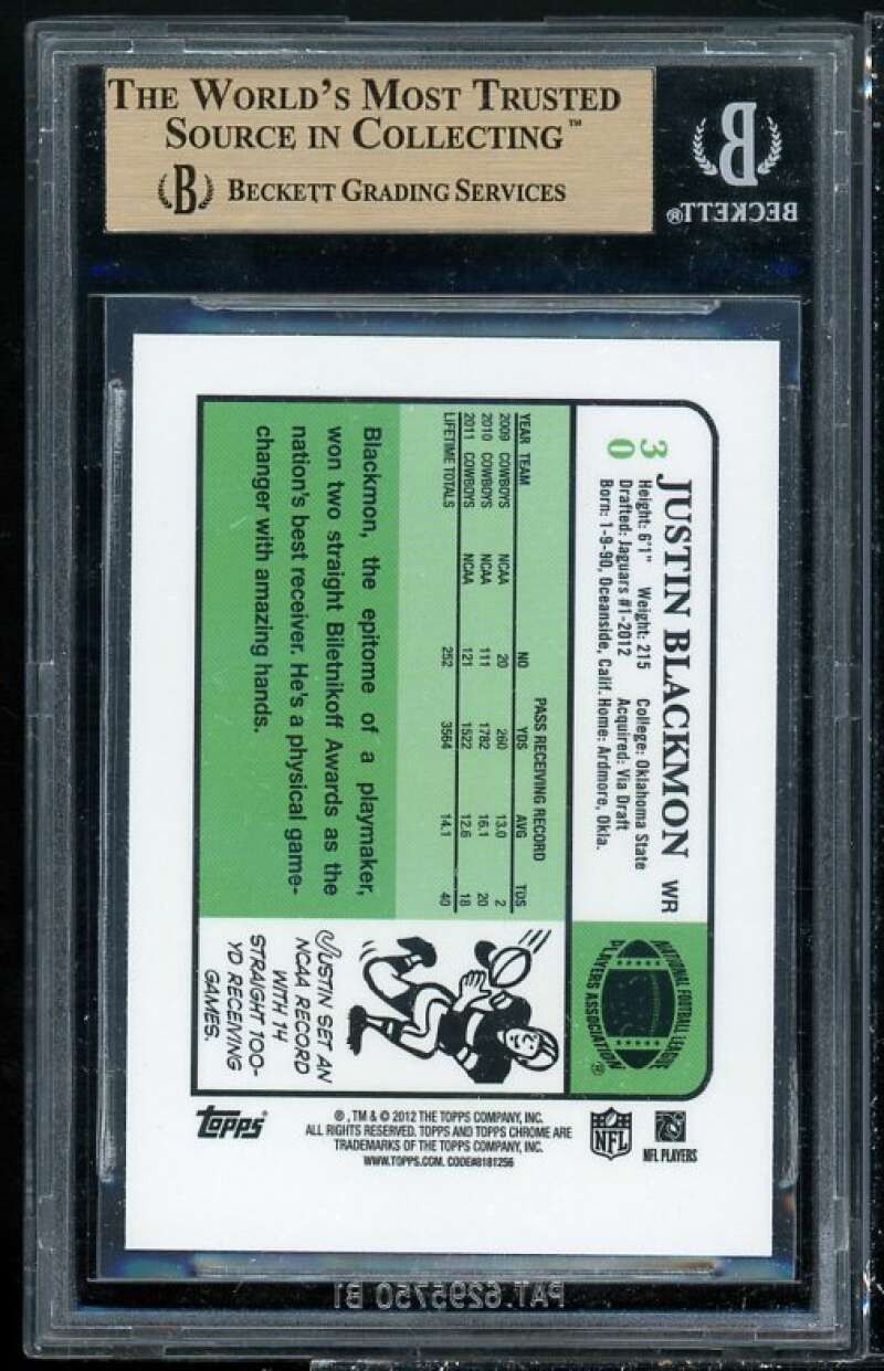 Justin Blackmon Rookie Card 2012 Topps Chrome 1984 #30 BGS 9.5 (9 9.5 9.5 10) Image 2