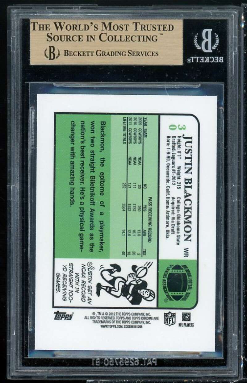 Justin Blackmon Rookie Card 2012 Topps Chrome 1984 #30 BGS 9.5 (9.5 9.5 10 9) Image 2