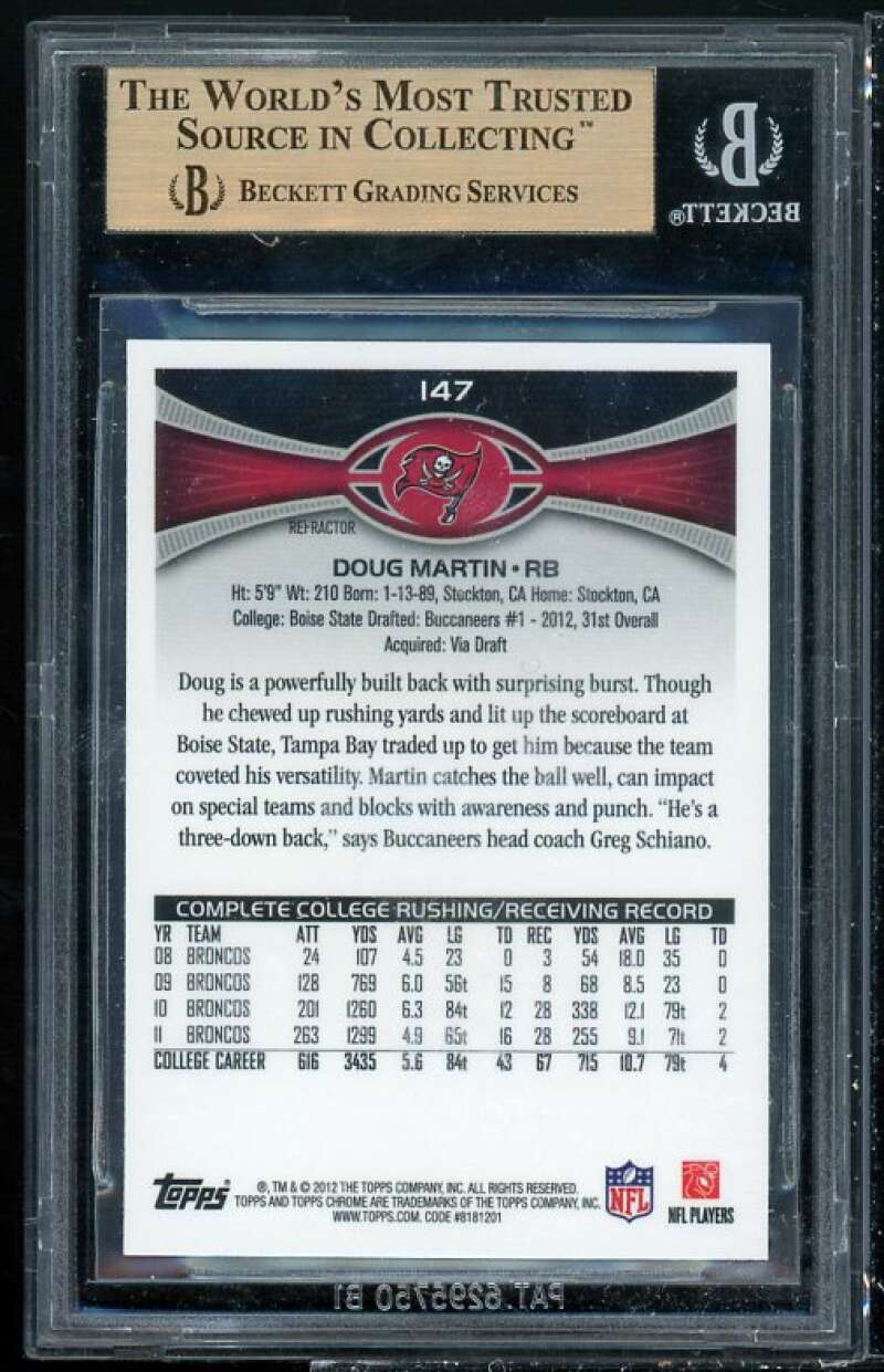 Doug Martin Rookie Card 2012 Topps Chrome Xfractors #147 BGS 9.5 (9 9.5 9.5 9.5) Image 2