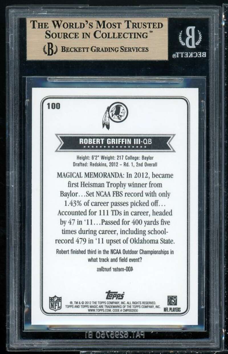 Robert Griffin Rookie Card 2012 Topps Magic #100 BGS 9.5 (9 9.5 9.5 9.5) Image 2