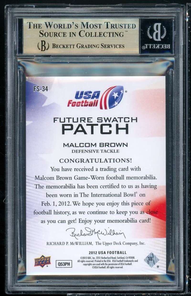 Malcom Brown Rookie Card 2012 UD USA Football Future Swatch Patch #FS34 BGS 9.5 Image 2