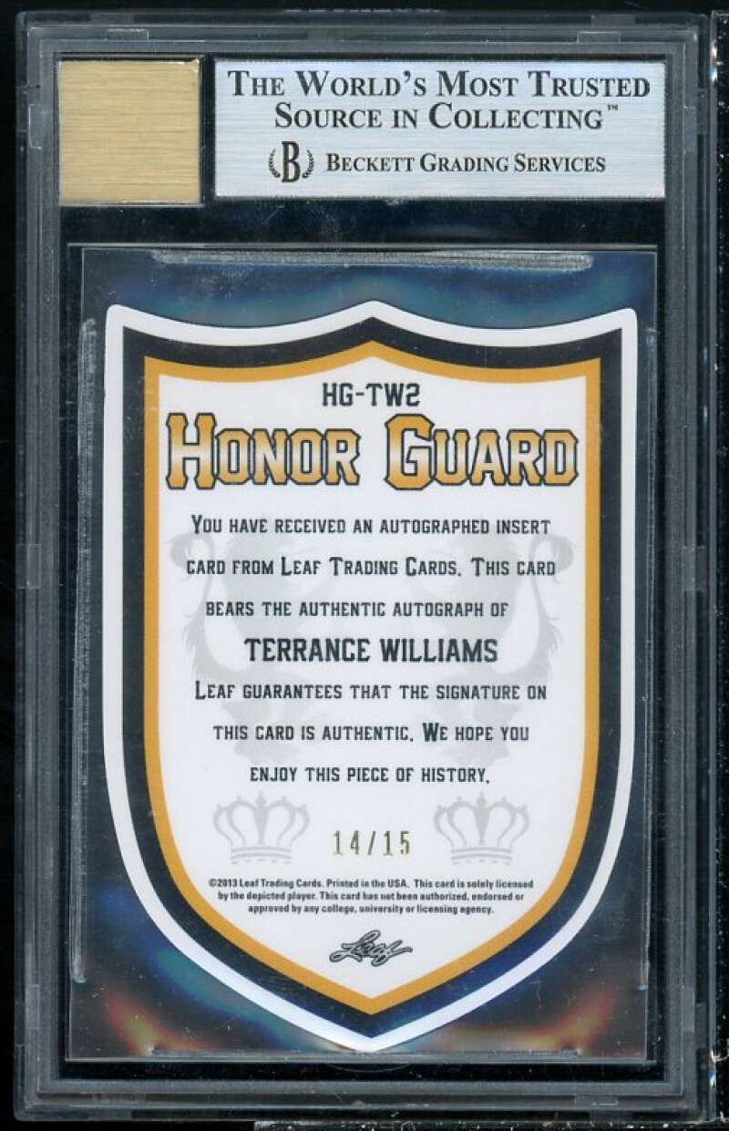 Terrance Williams Rookie 2013 Leaf Valiant Draft Honor Guard DC Purple #2 BGS 9 Image 2