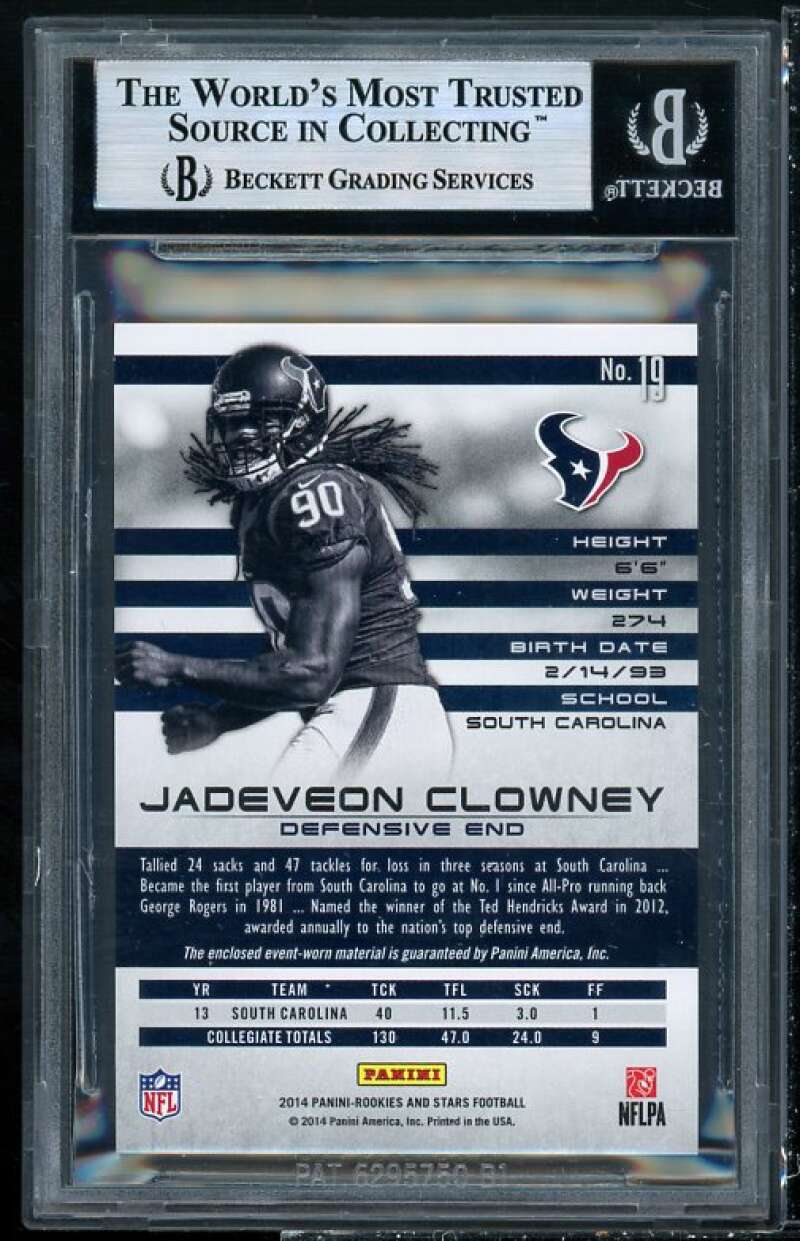 Jadeveon Clowney Rookie 2014 Rookies n Stars Materials Longevity Emerald BGS 8.5 Image 2